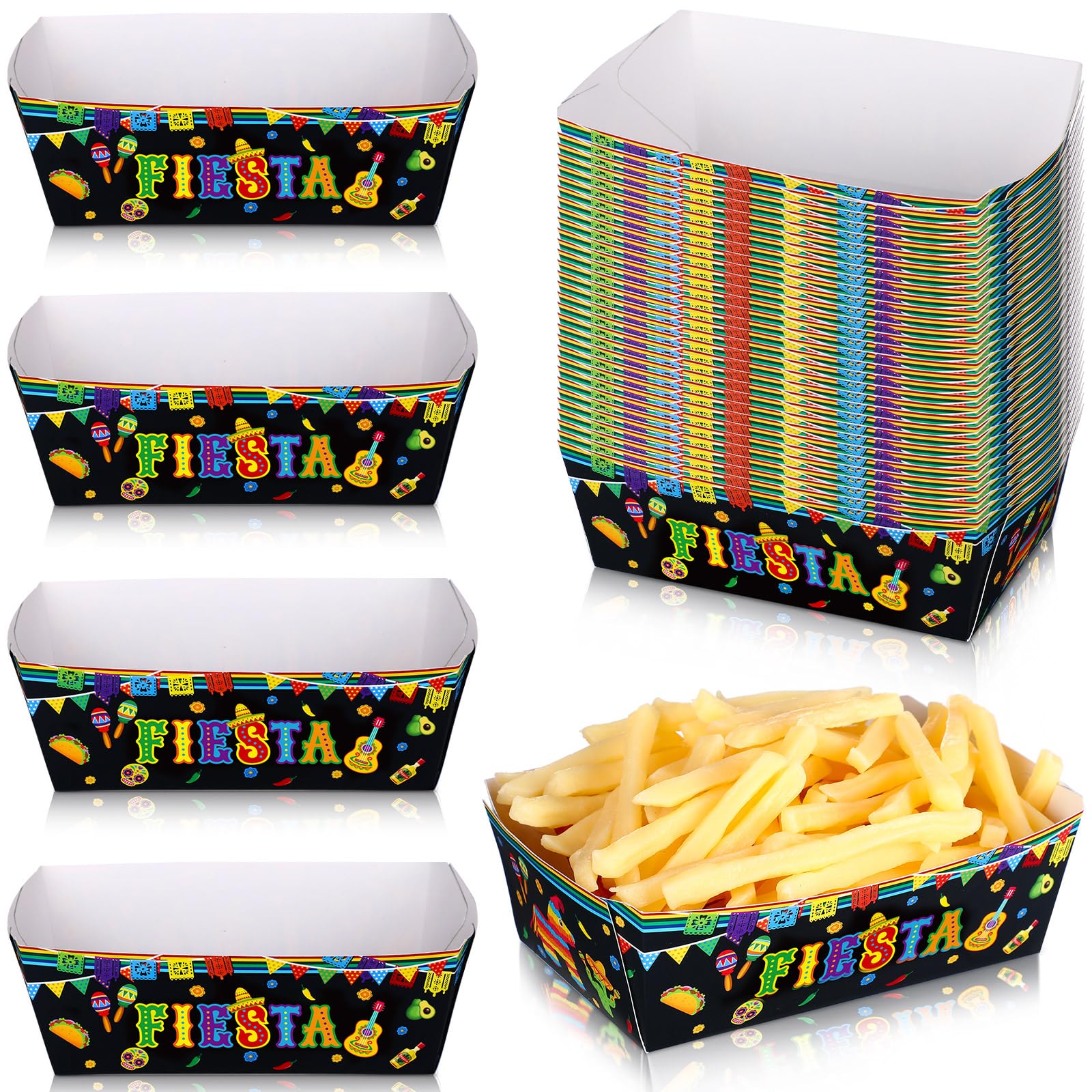 50 Pieces Fiesta Snack Trays Party Supplies Cinco De Mayo Nacho Paper Food Trays Mexican Theme Decorations Day Of The Dead Popco