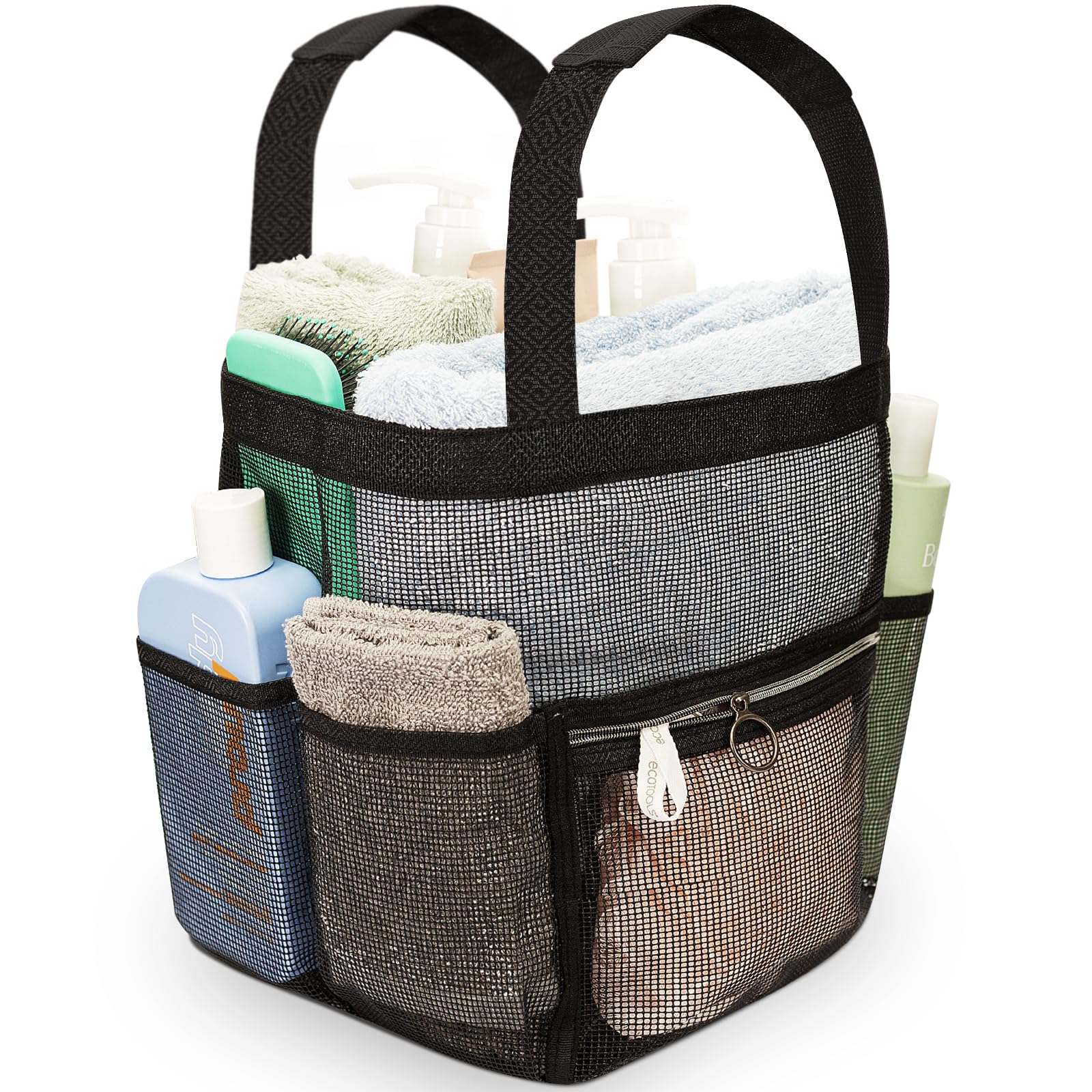 Mesh Shower Caddy Dorm 8 Pockets & 1 Zipper & Removable Bottom Shower Tote  Travel Shower Caddy Portable  Shower Caddy College Room Essentials  Sunscreen Shower Bag  Camping  Bathroom (Large - Black)