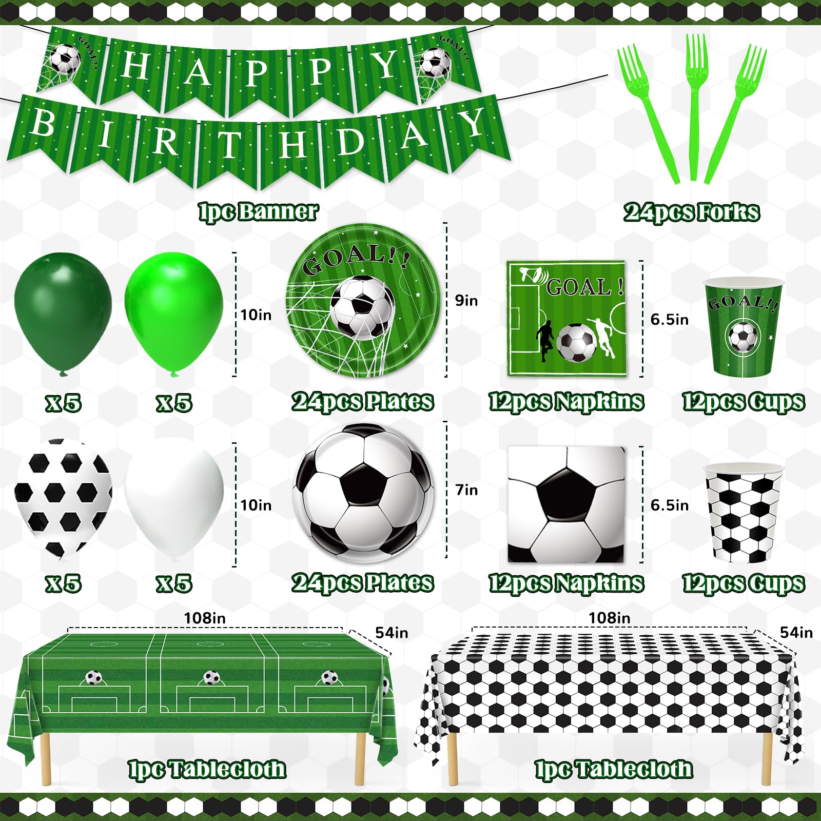 Soccer Party Decorations, 143Pcs Soccer Birthday Party Supplies-Serves 24 With Soccer Plates And Napkins Tablecloth And Birthday