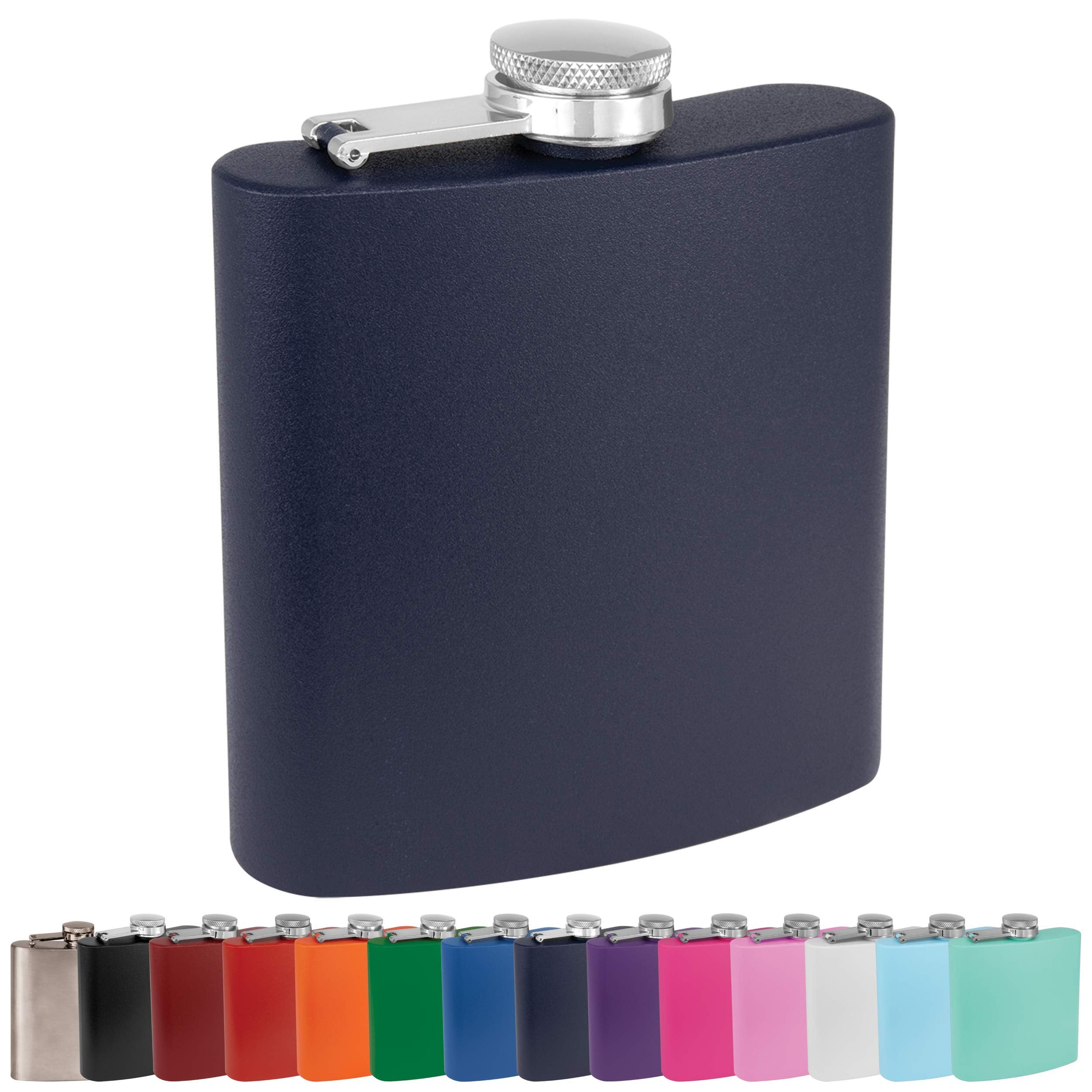 Clear Water Home Goods - 6 Oz Powder Coated Stainless Steel Hip Flask - Wedding Party - Groomsman - Bridesmaid (Matte Navy, 1)