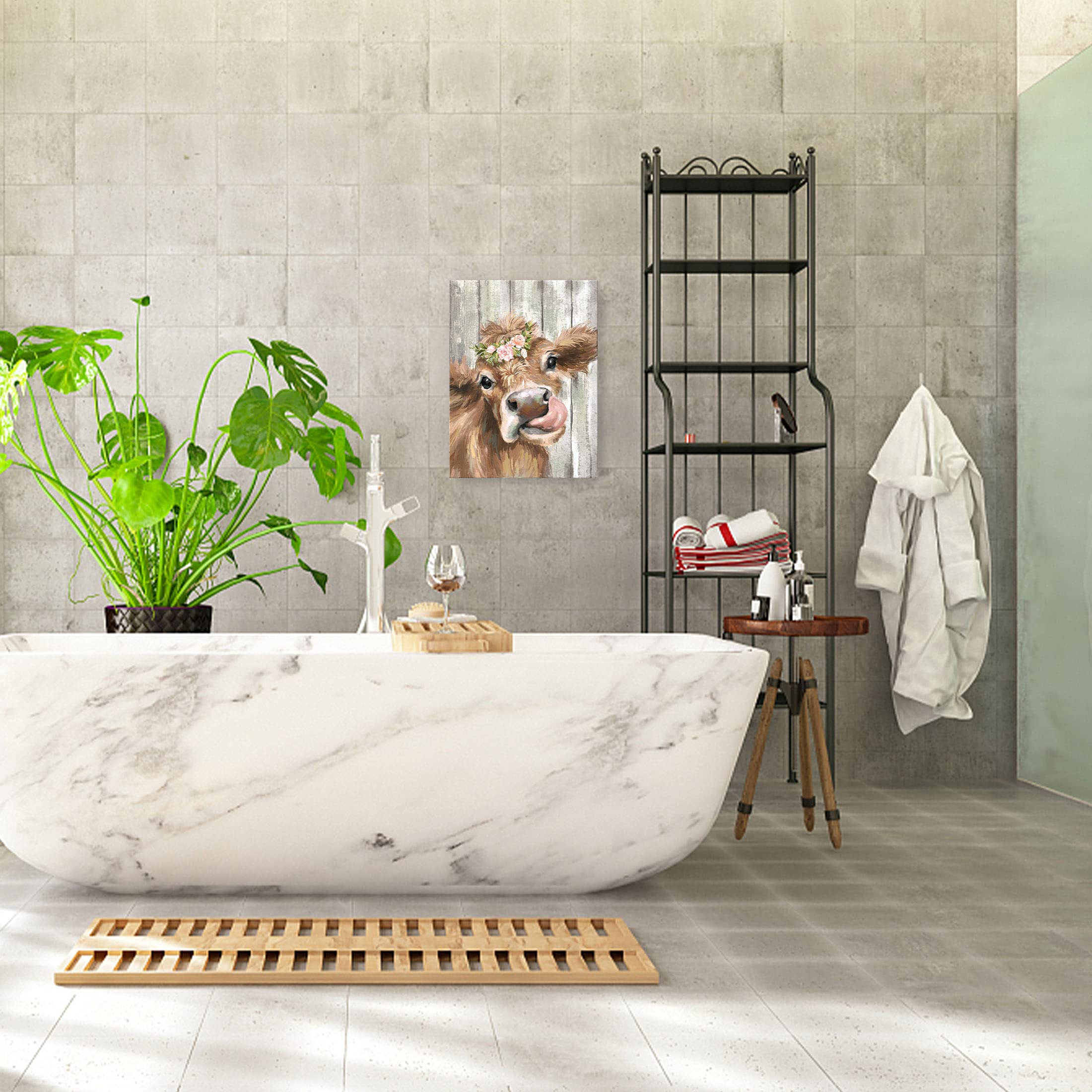 Hlxff3 Bathroom Wall Art Decor, 12X16In Farmhouse Retro Paintings, Canvas Wall Art For Bedroom Modern Brown Rustic Framed Artwor