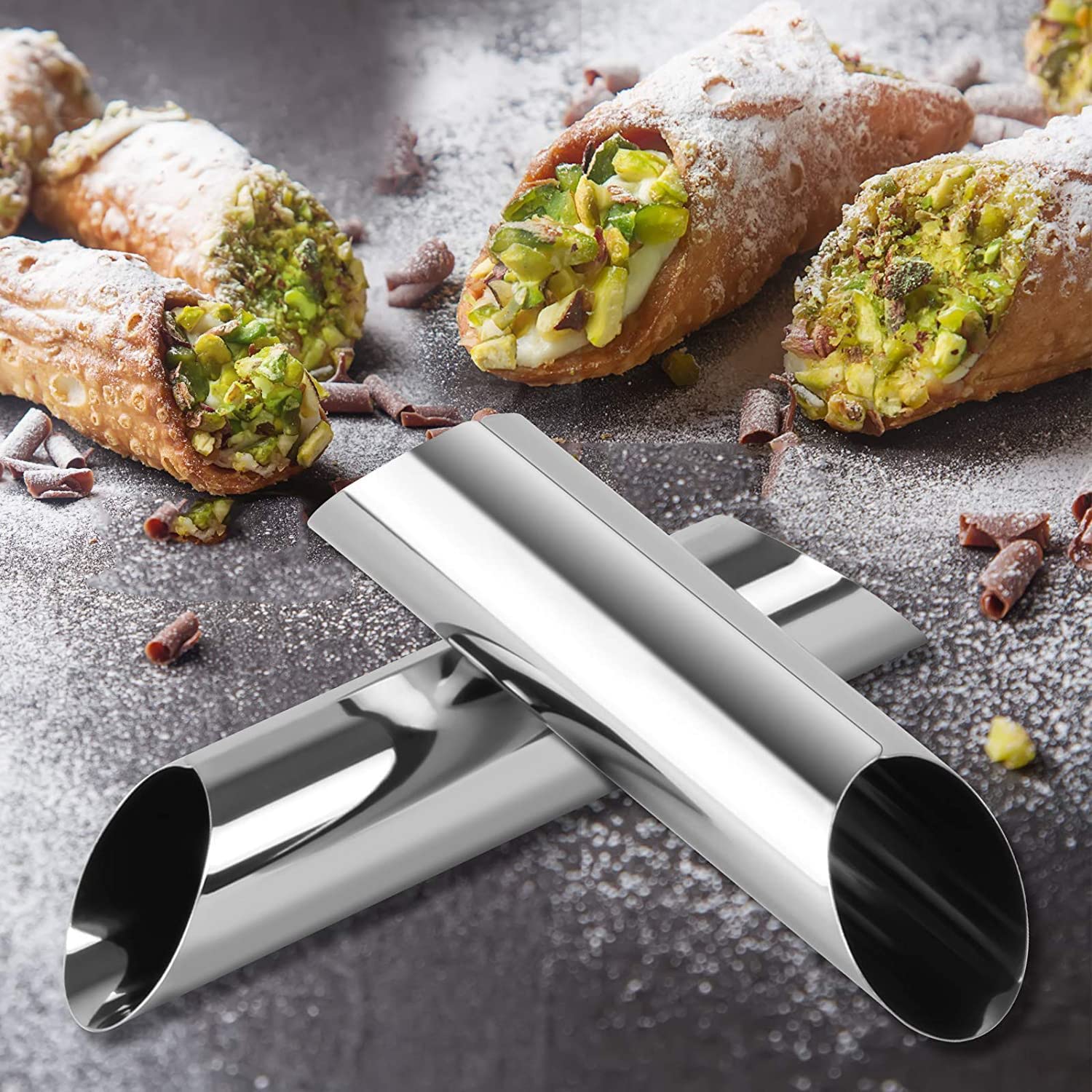 Lixiongbao 6 Pack Cannoli Tubes,Stainless Steel Cannoli Baking Mold,Forms Cream Roll Horn Mold For Danish Pastry,Cake,Croissant