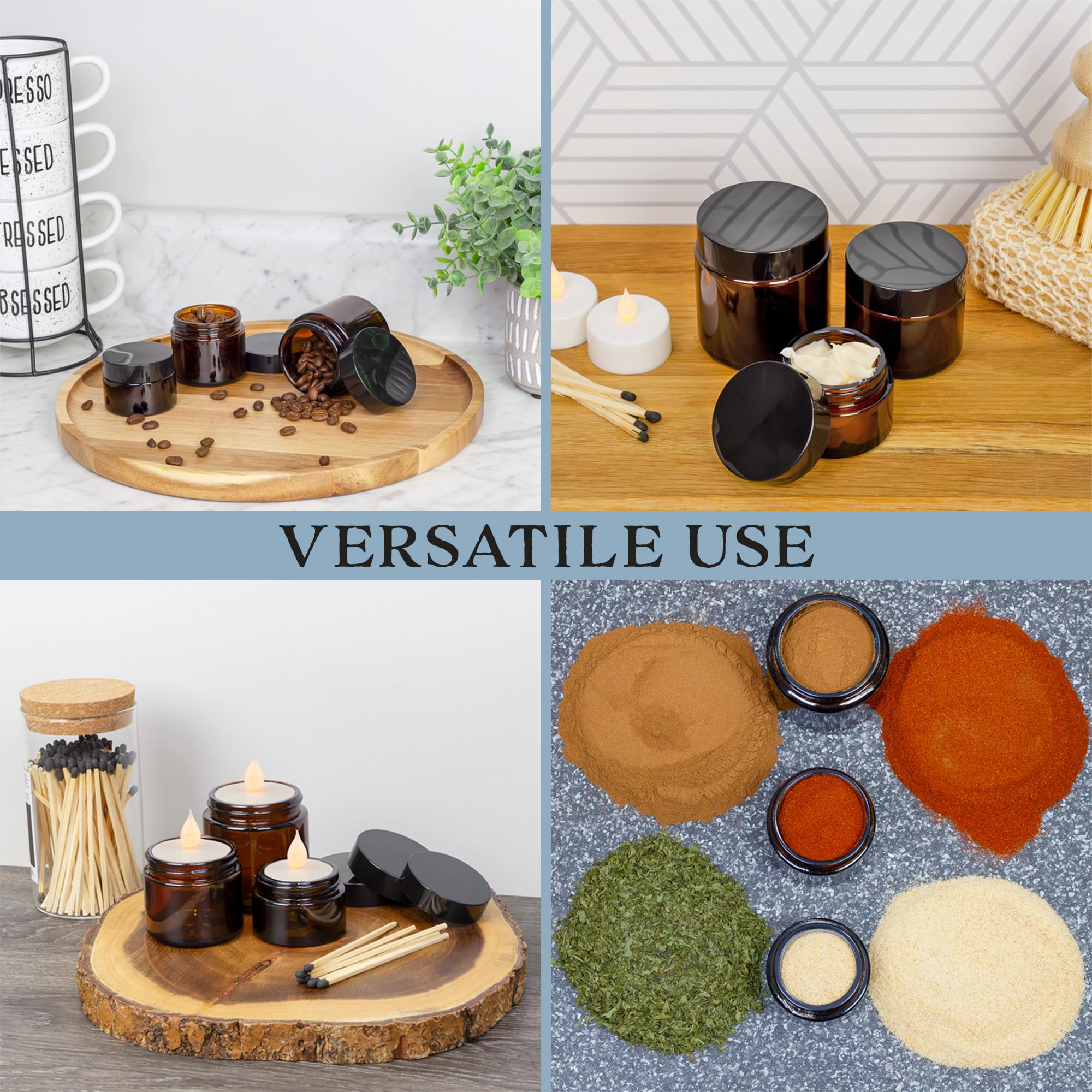 Cornucopia 8oz / 9oz Amber Glass Jars (6-Pack); Straight Sided Cosmetic Jars  Great for Body Butter  Creams  Stash Jars  Etc.