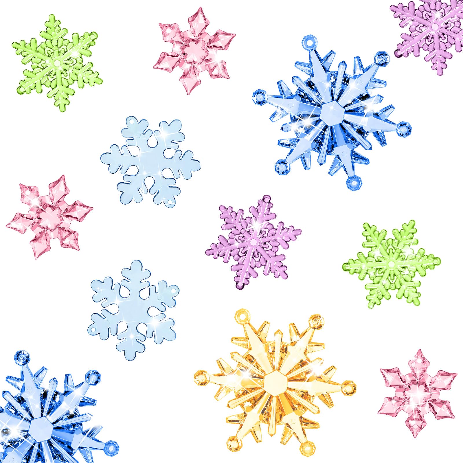 Dilunave 40 Pieces Pastel Christmas Snowflake Ornaments Acrylic Christmas Tree Decorations Crystal Snowflakes Translucent Winter