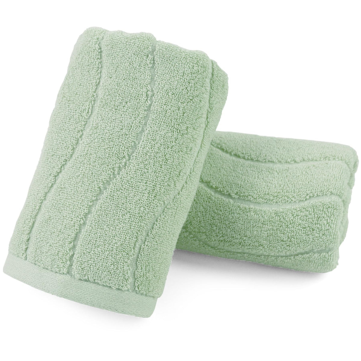 Hand Towels 2 Pack - Light Green Wavy Striped Hand Towels For Bathroom, 100% Natural Cotton Soft Absorbent Decorative Towels, 13