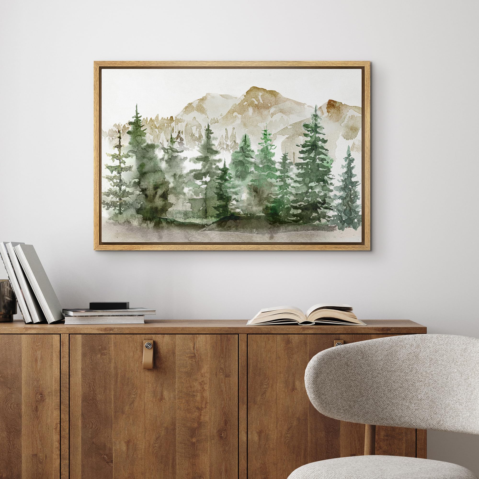 Wall26 Framed Canvas Print Wall Art Watercolor Mountain Forest Landscape Nature Wilderness Illustrations Modern Rustic Scenic Co