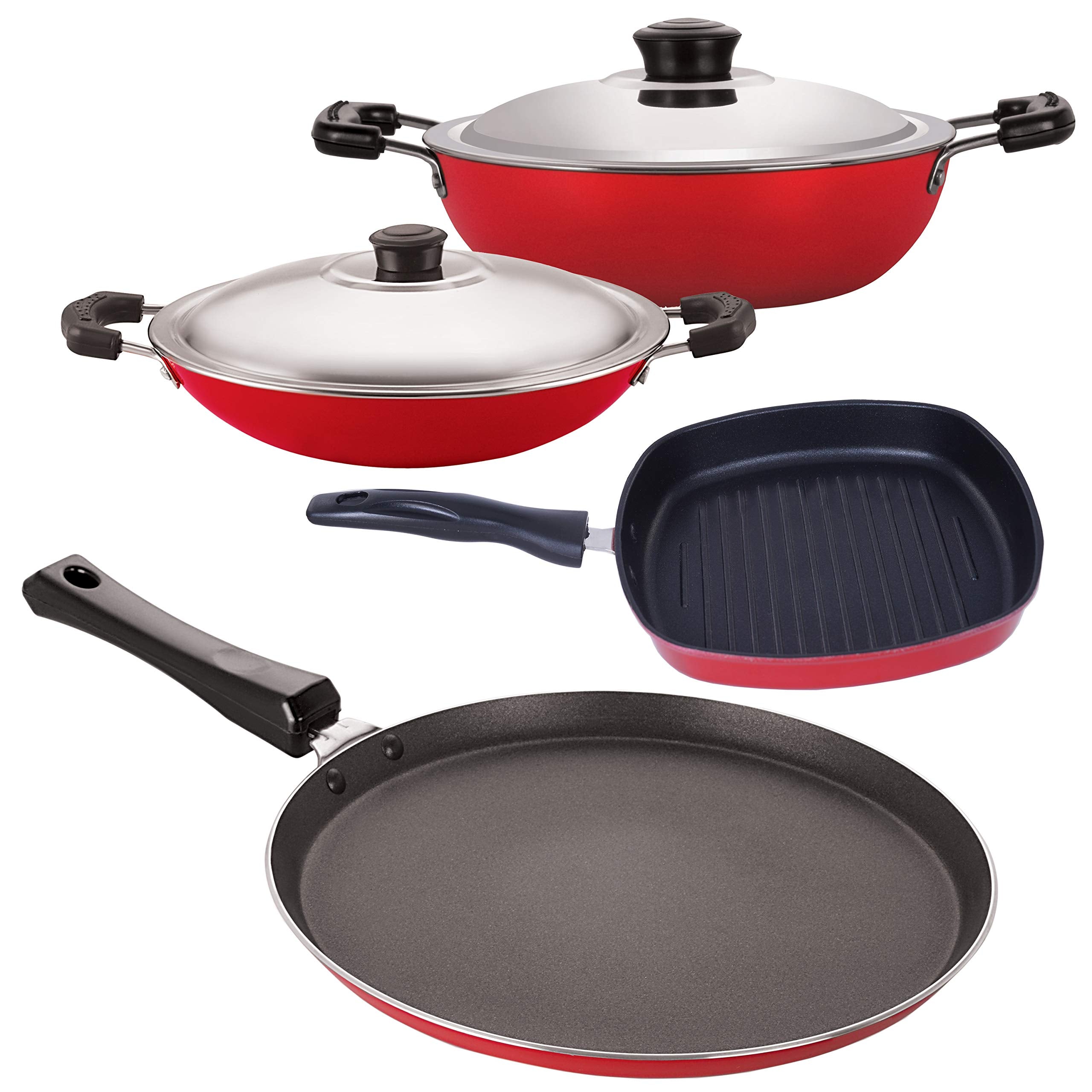 Nirlon 3 Layer NonStick Coated Aluminium Rust Free Kitchen Cookware Combo Set Offer 4 Piece