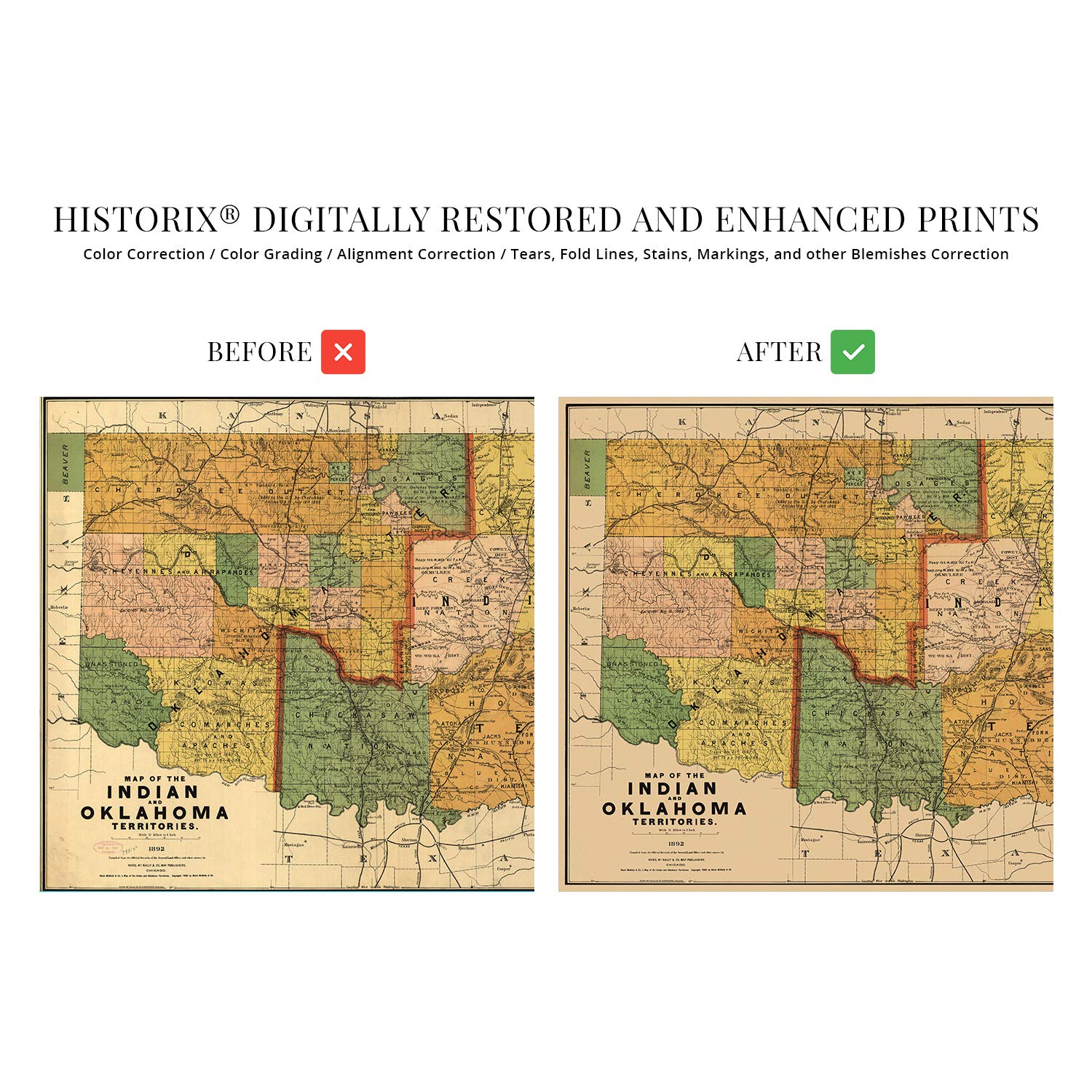 Historix Vintage 1892 Map Of The Indian And Oklahoma Territories - 18X24 Inch Vintage Map Of Oklahoma Wall Art - Vintage Oklahom