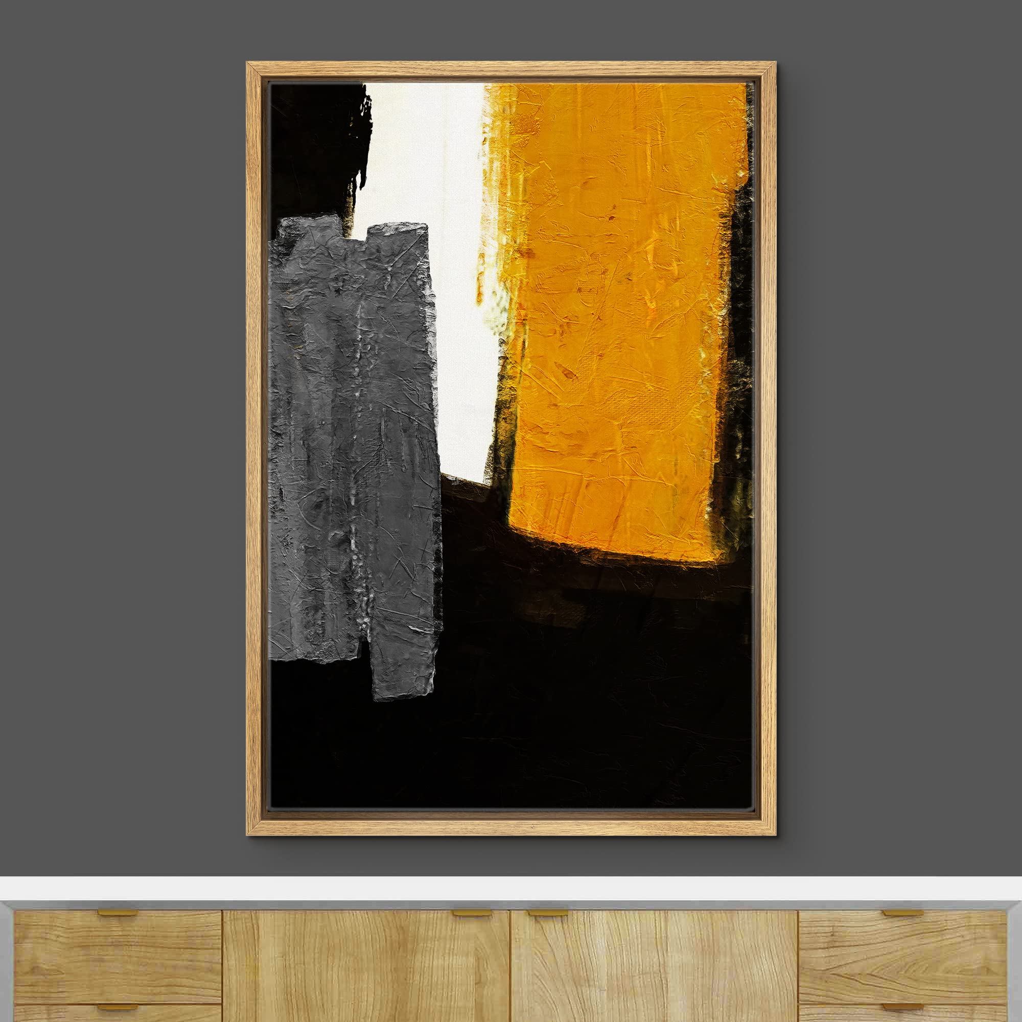 Ashbrook Framed Canvas Print Wall Art Orange Gray Black Paint Stroke Landscape Abstract Shapes Illustrations Modern Art Contempo