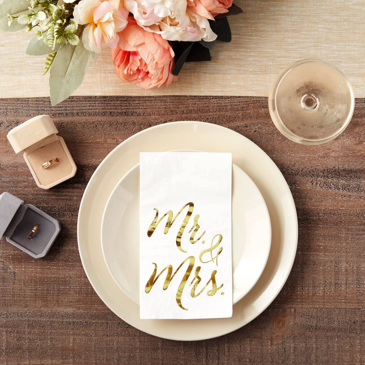 Juvale 50-Pack Mr And Mrs Napkins, Disposable Wedding Dinner Napkins For Reception, Rehearsal Dinner, Bridal Shower, Engagement