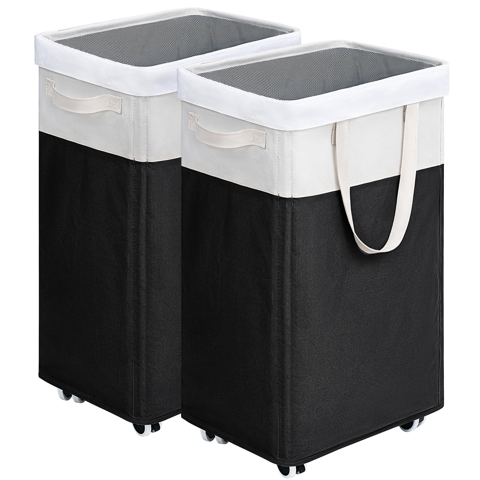 Goodpick Hamper With Wheels 75L 2-Pack, Tall Laundry Basket With Removable Wash Bags, Rolling Black Laundry Hamper For Corner Do