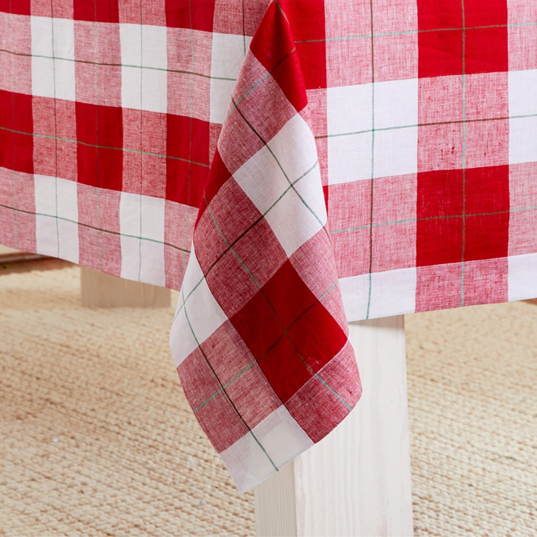 Solino Home Tablecloth 90'' L X 60'' W Inch - 100% Pure Linen Very Merry Plaid Tablecloth - Handcrafted And Machine Washable Fab