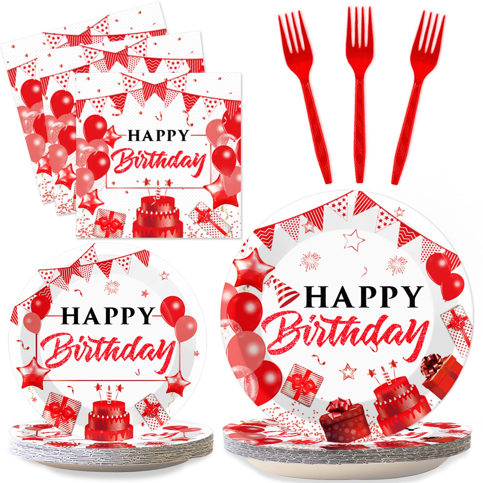 Red Gold And White Birthday Plates Napkins Forks Plates Birthday Party Tableware Set Confetti Sprinkles Happy Birthday Party Dec