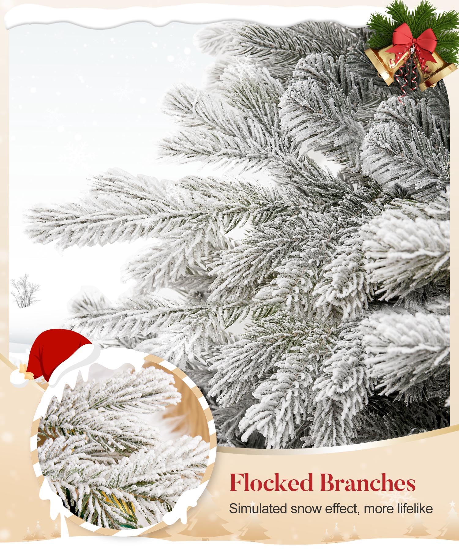 Decoway 6ft Artificial Christmas Tree, Unlit Snow Flocked Xmas Tree with 1571 Branch Tips and Sturdy Metal Stand for Indoor Outd