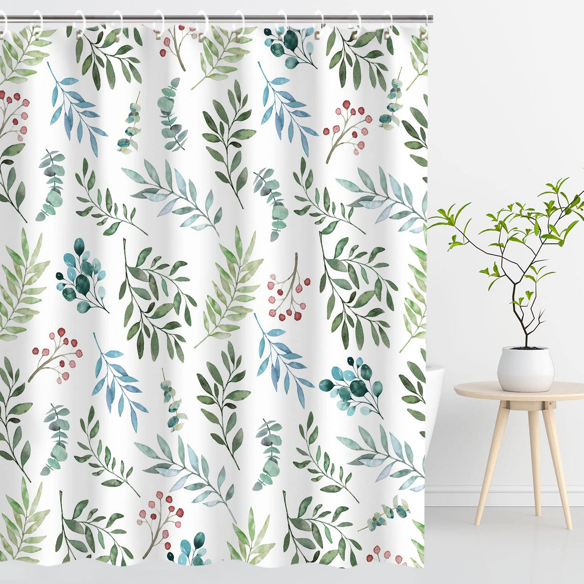 Rosielily Green Leaves Shower Curtain, Shower Curtains Set For Bathroom, Waterproof Fabric Bath Curtain With Hooks, 72X84 Inch,