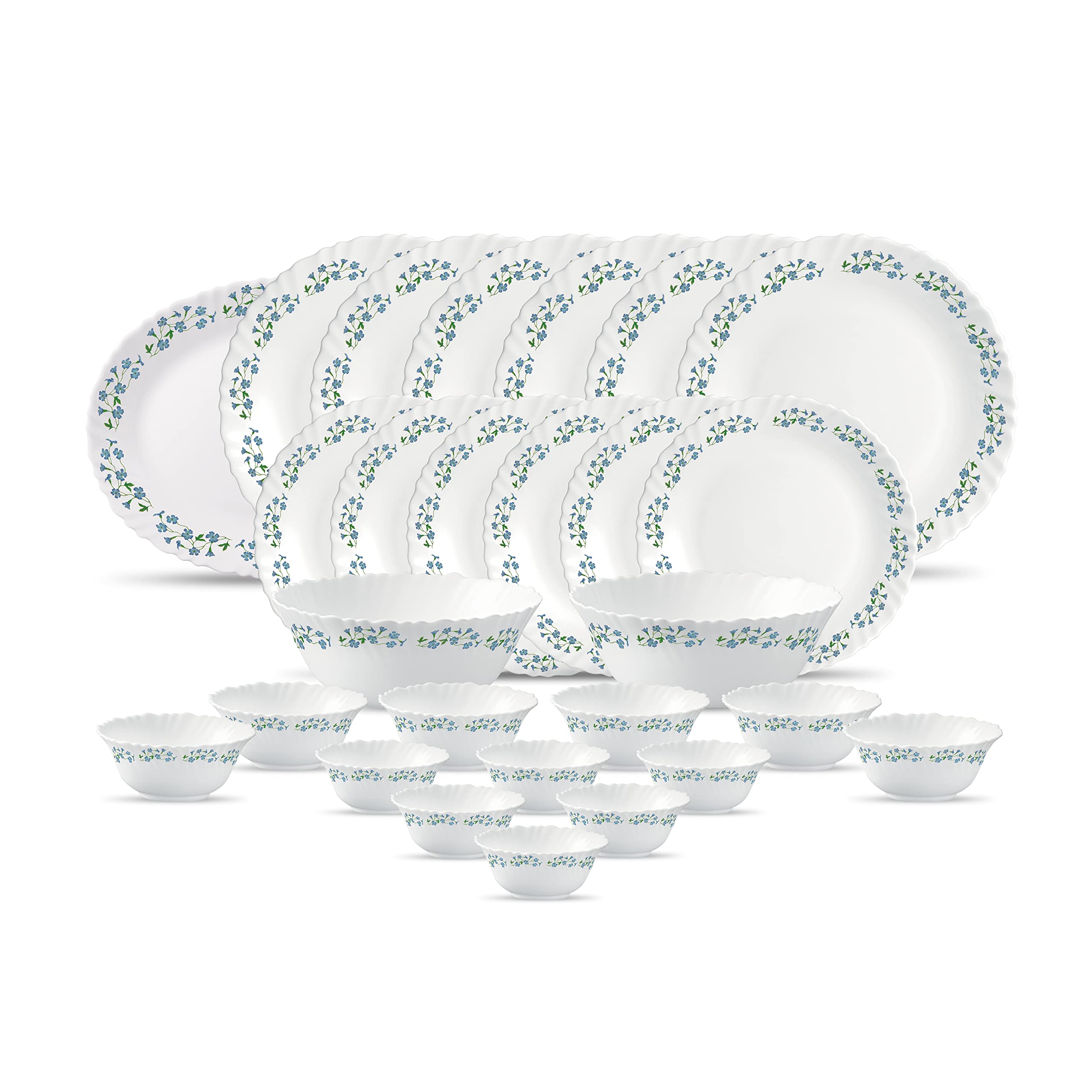 La Opala Diva Classique Collection Opal Glass Crockery | For Family Of 6 | Dinner Set 27 Pcs Lavender Dew | Plates & Bowls For D