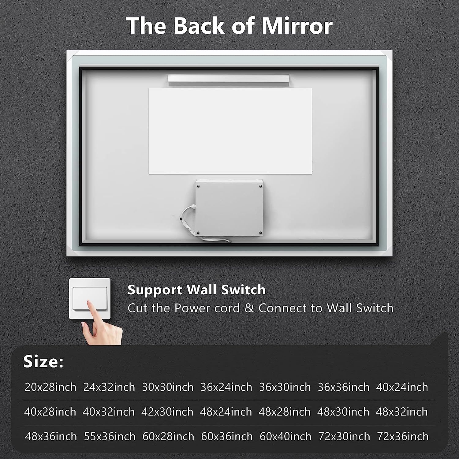 ROOMTEC 48x28 LED Bathroom Mirror  Dimmable  Wall-Mounted  Anti-Fog  Adjustable 3000-6000K  Horizontal/Vertical