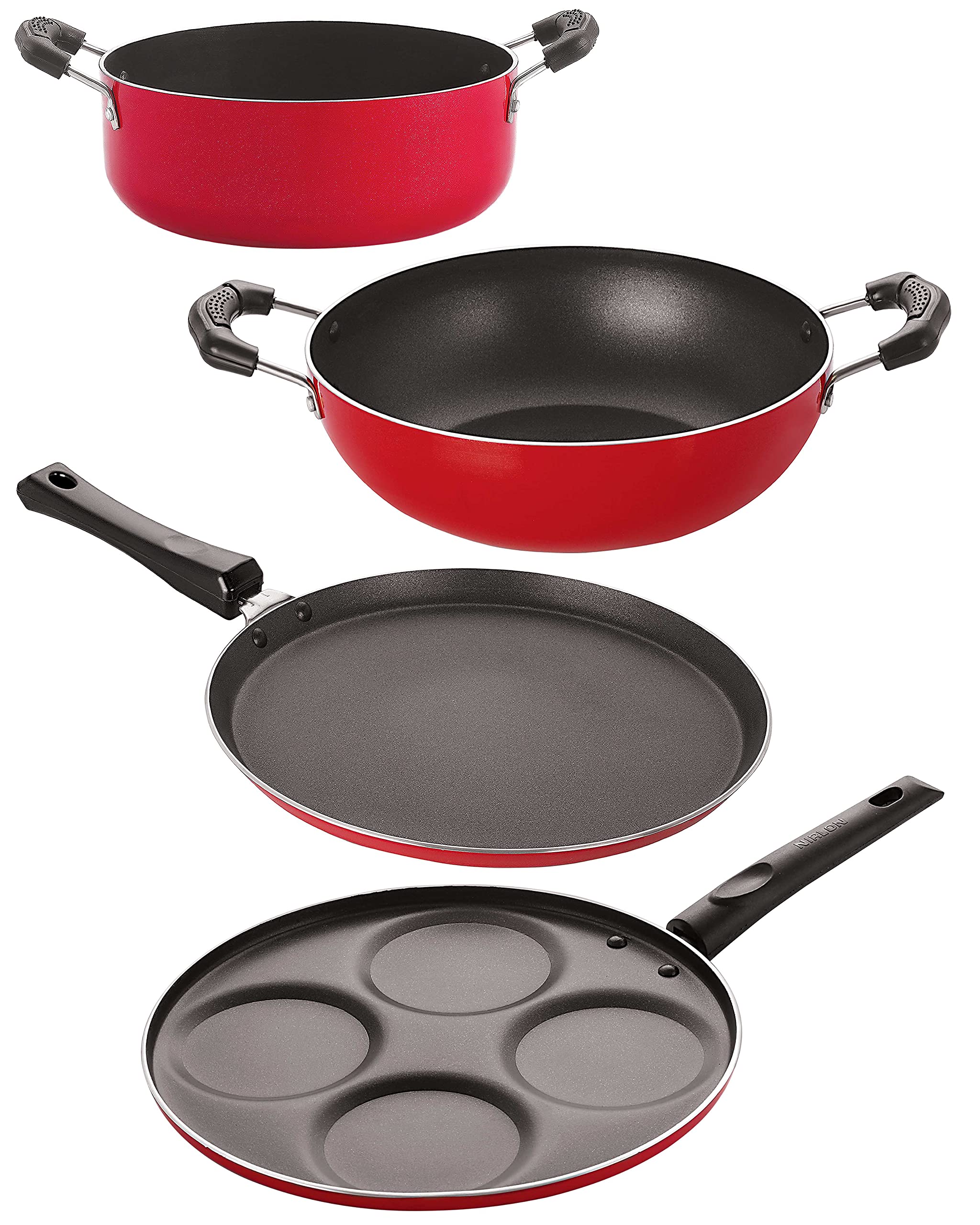 Nirlon Non Stick Pots And Pans Non Stick Cookware Set Of 4 Pieces With Bakelite Handle (Ft11_Kd14_Up4_Cs24)