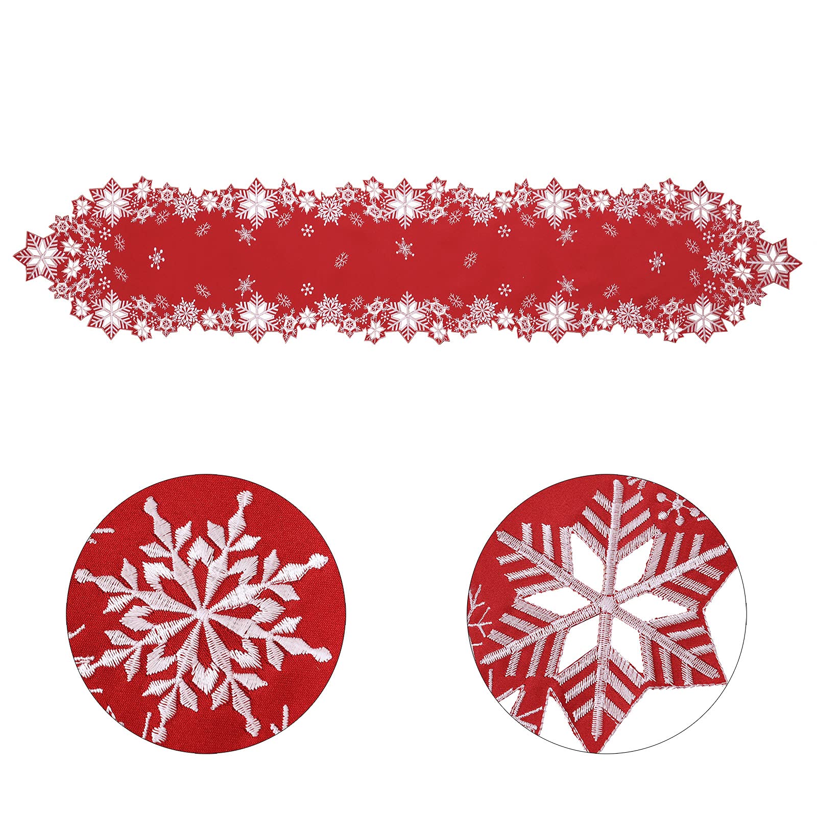 Simhomsen Embroidered Snowflakes Table Runners For Christmas Holiday And Winter (Red, 14