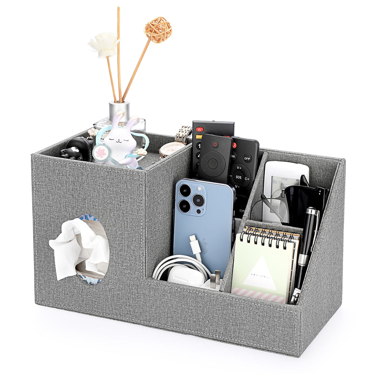 Sumnacon Square Linen Tissue Box Cover - Decorative Cube Tissue Cover With Side And Top Organizer, Modern Tissue Holder For Livi