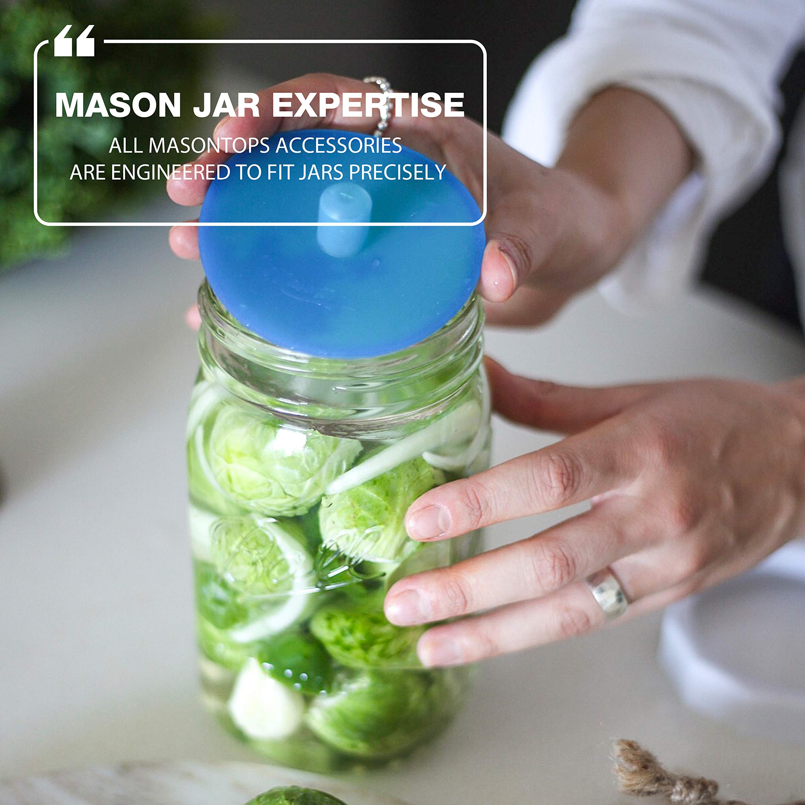 Masontops 8 Pc Pickle Pebbles Glass Weight & Pickle Pipe Airlocks Kits - Large Wide Mouth Lid - For Pickling & Canning