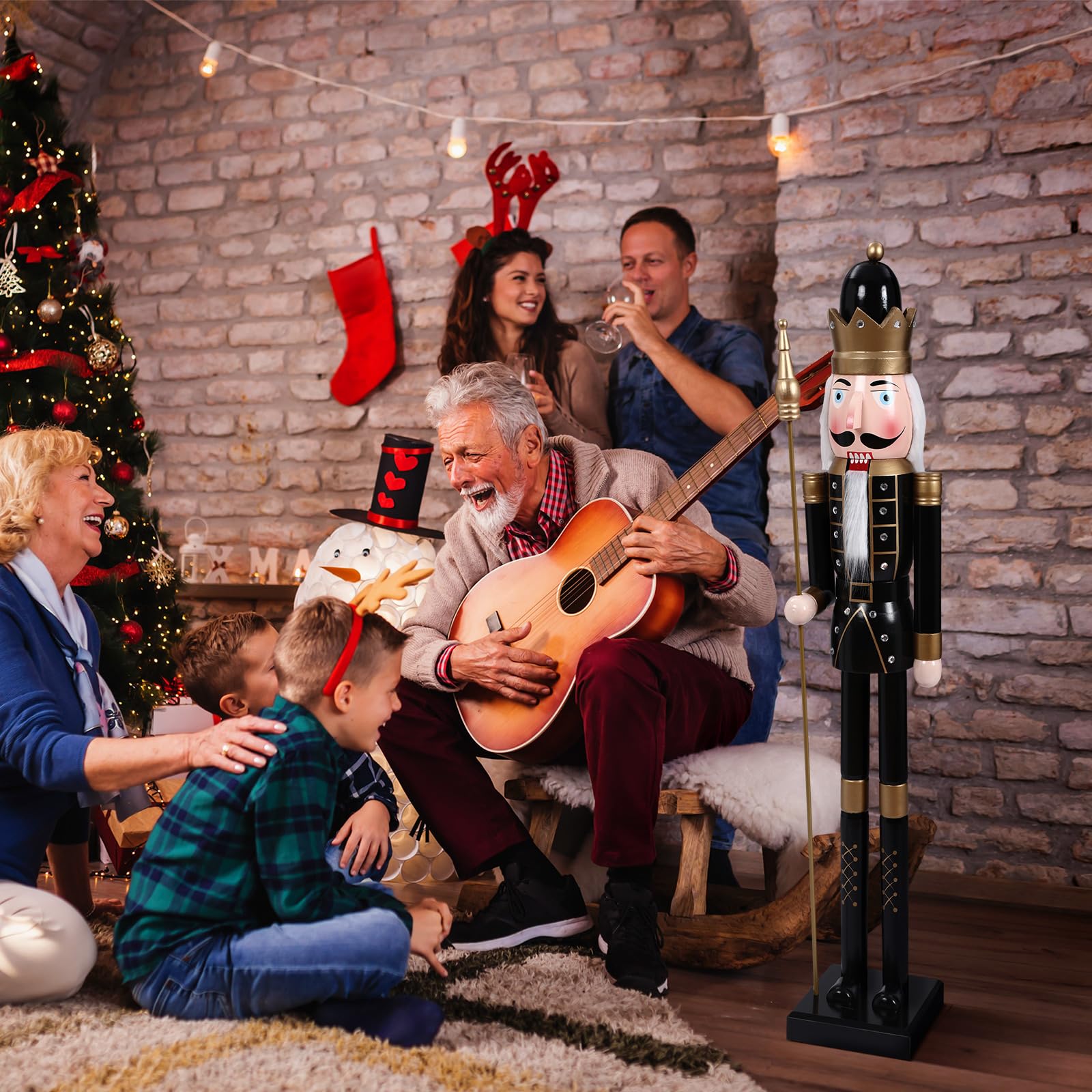 Liliful 48 Inch 4 ft Tall Life Size Christmas Nutcracker Giant Wooden Nutcracker Statue with Golden Scepter for Indoor Outdoor X