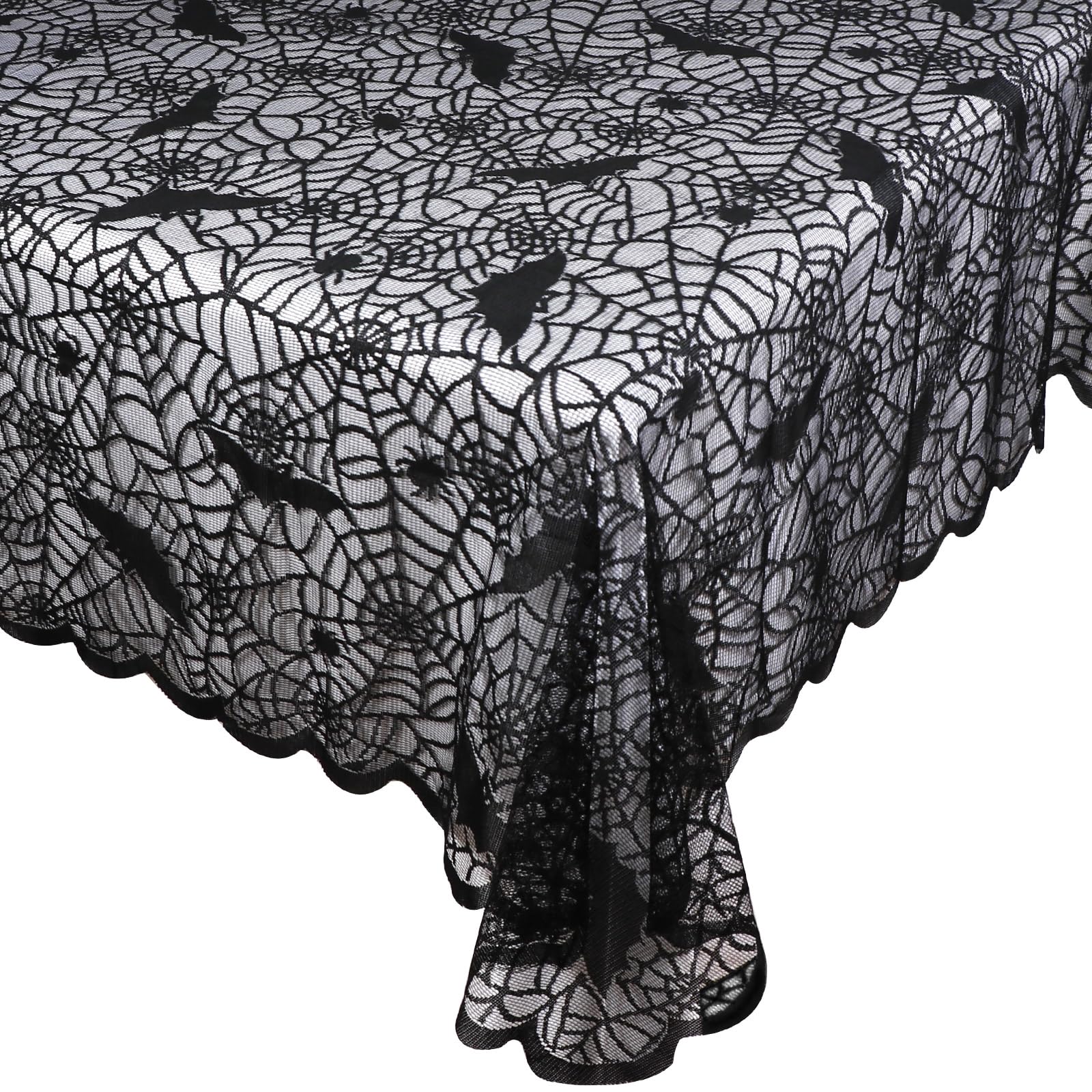 OurWarm Halloween Tablecloth, Rectangular Polyester Lace Tablecloth Black Spider Web Tablecover for Scary Movie Nights Halloween
