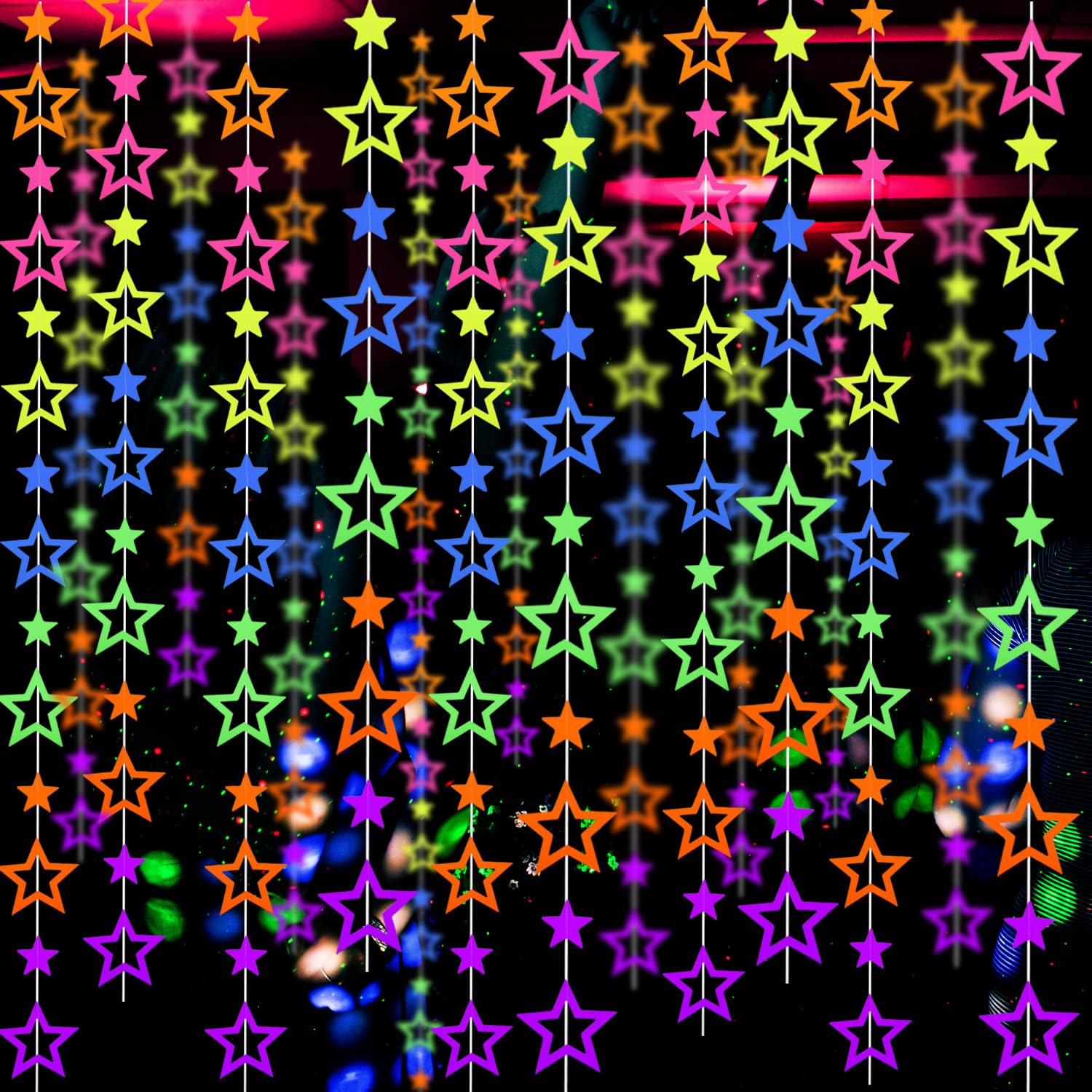 126Feet Uv Paper Neon Garland Hollowed Star Neon Streamers Black Light Neon Decorations Glow Party Uv Reactive Neon Party Favors