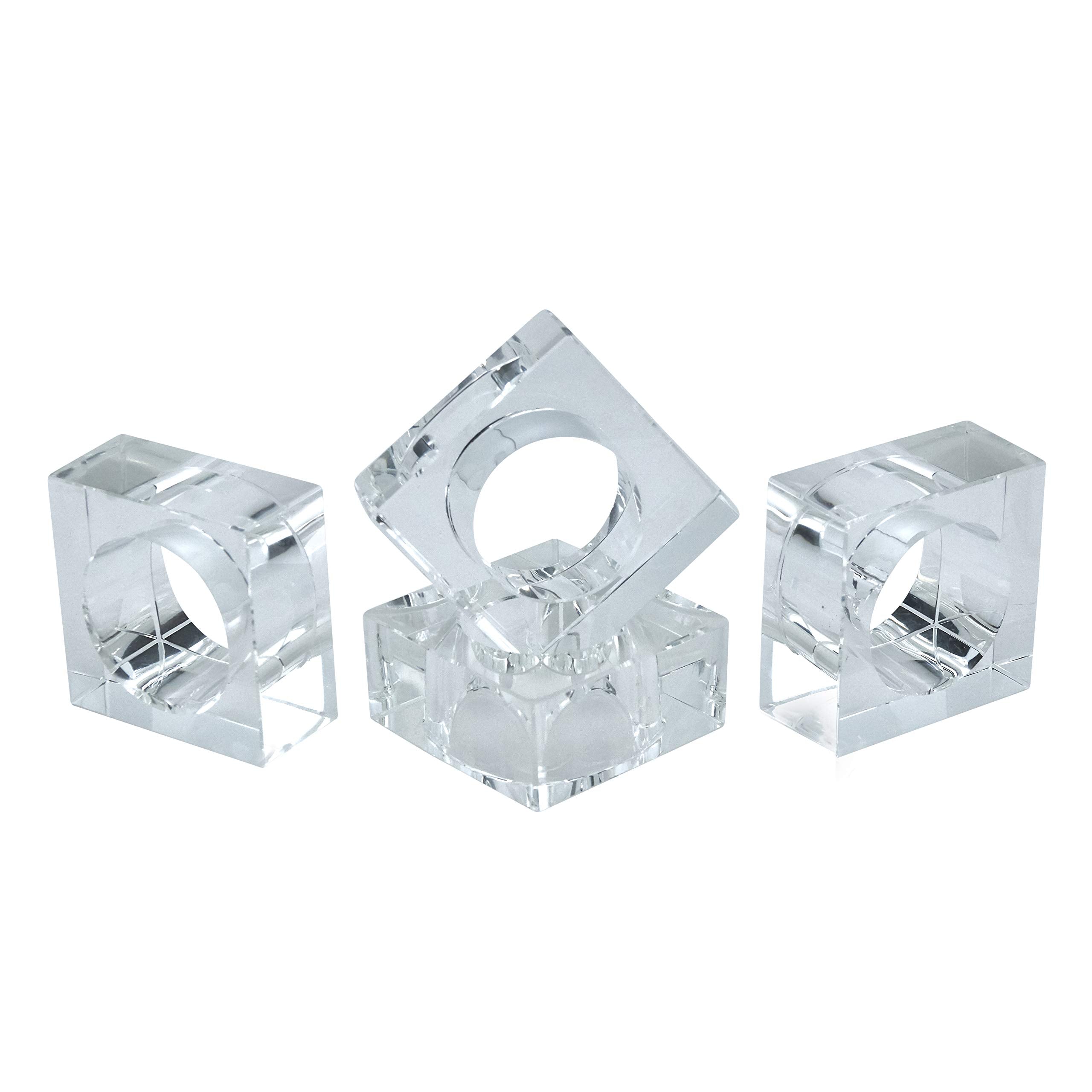 Saro Lifestyle Nr016.C Clear Crystal Glass Napkin Ring With Double Edge Design (Set Of 4), Clear