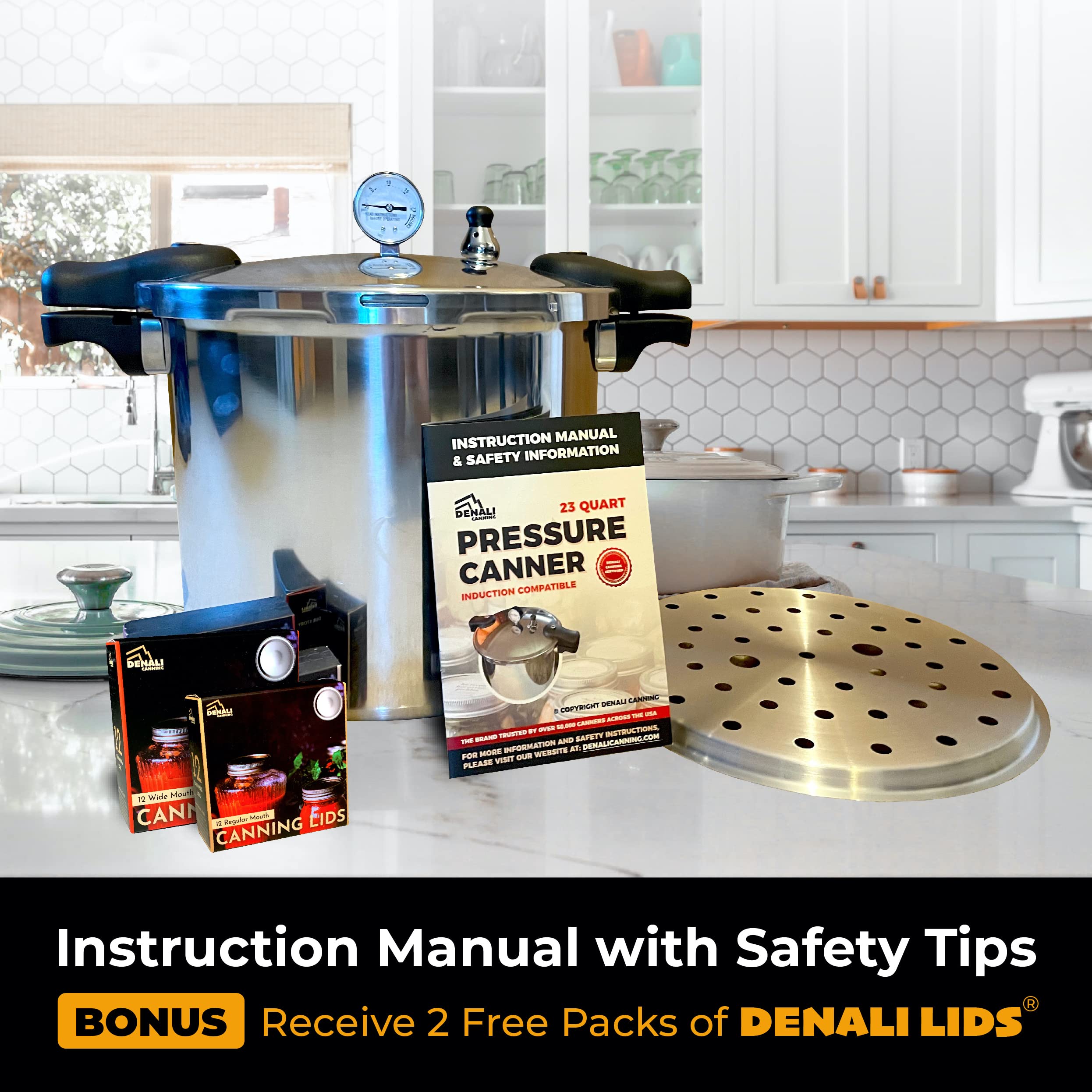 Denali Canning 23 Quart Pressure Canner & Cooker - Induction Compatible, Reflective Silver, Model 850025675536