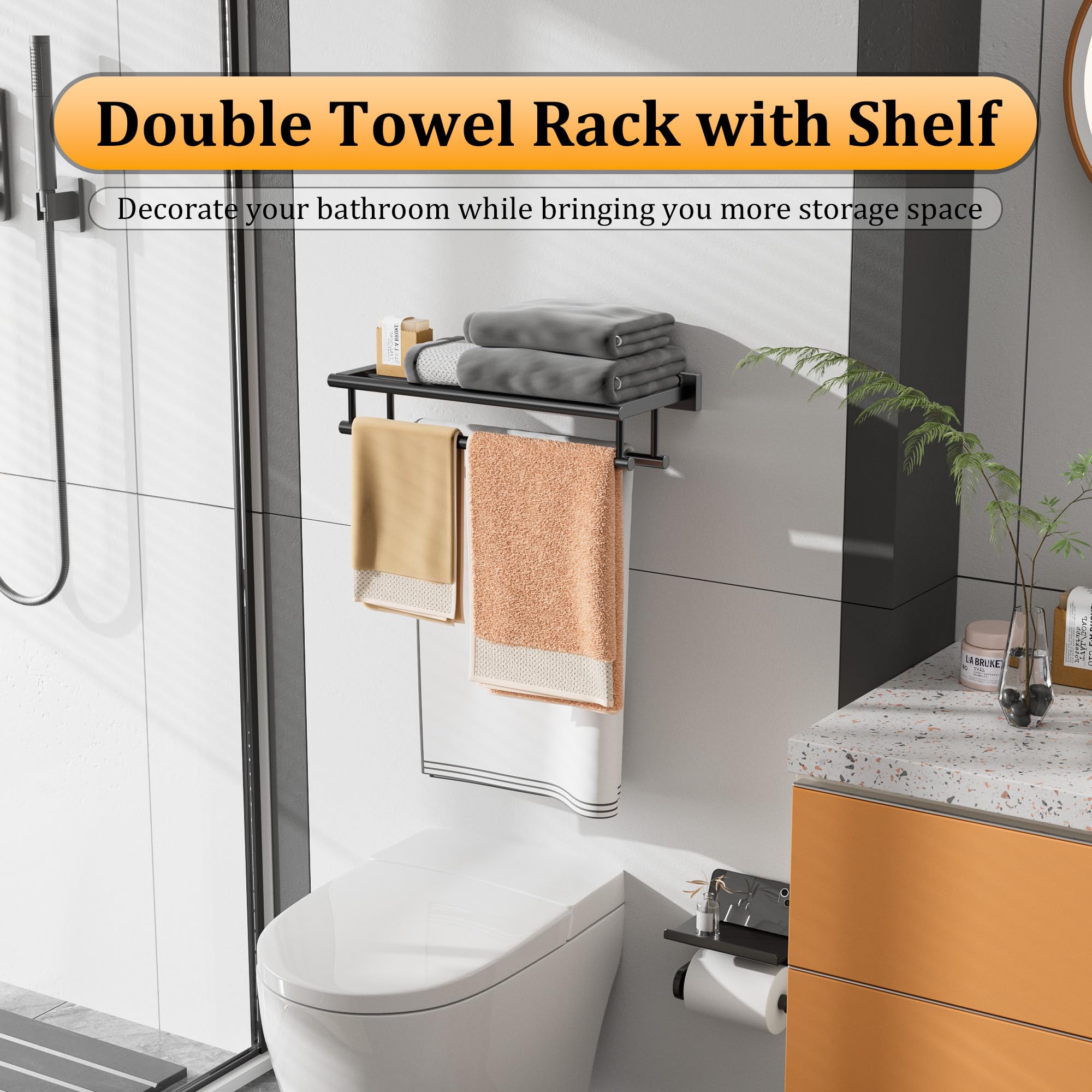 Alise Towel Rack,Large Towel Holder Towel Shelf With Double Towel Bars For Bathroom Lavatory,Sus 304 Stainless Steel Wall Mount