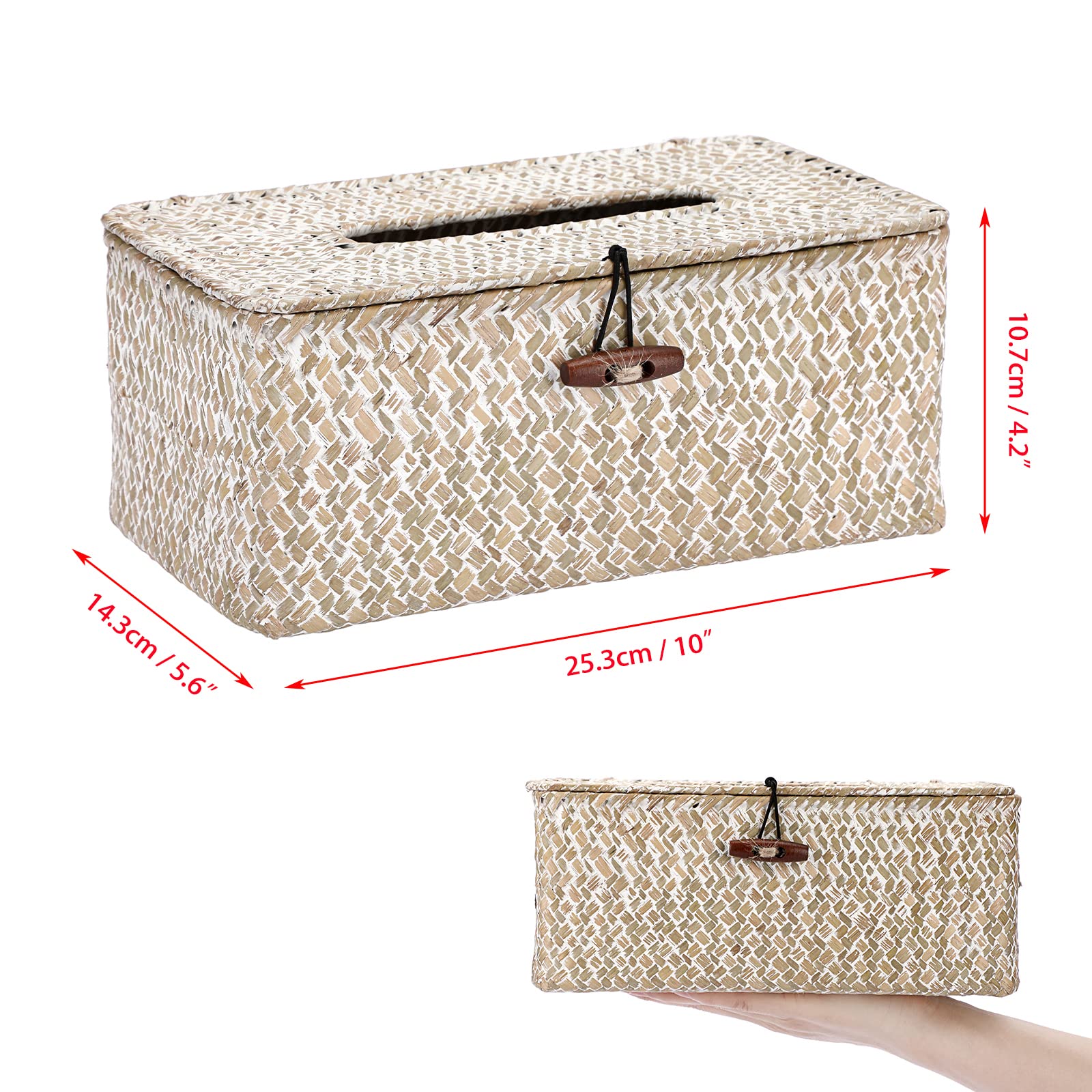 Sumnacon Rectangle Natural Seagrass Tissue Box Cover,Woven Tissue Box With Bottom,Farmhouse Tissue Box Holder For Living Room Ba