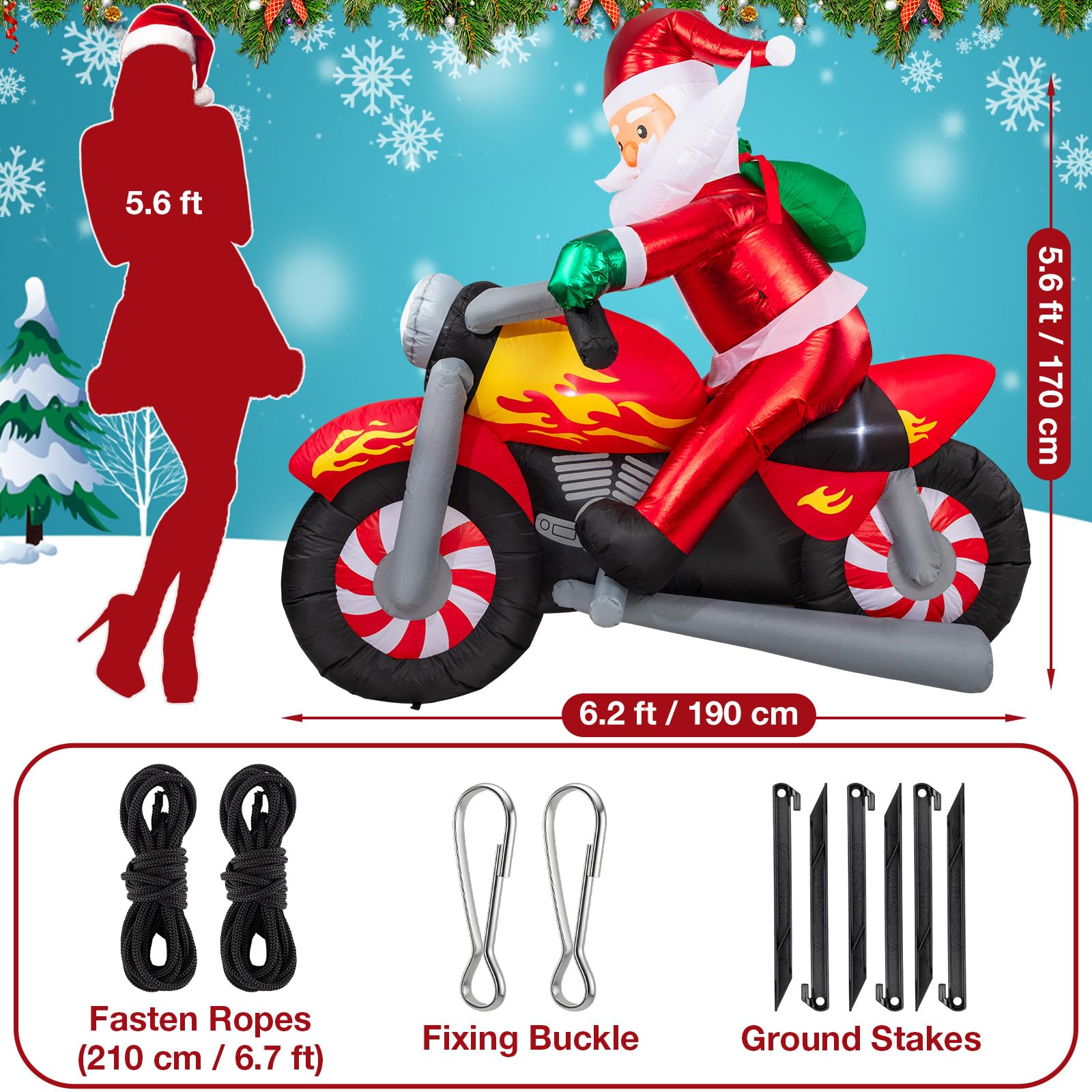 6FT Christmas Inflatables Outdoor, Santa Claus on Motorcycle Christmas Blow Up Yard Decorations, Xmas Santa Inflatables Riding M