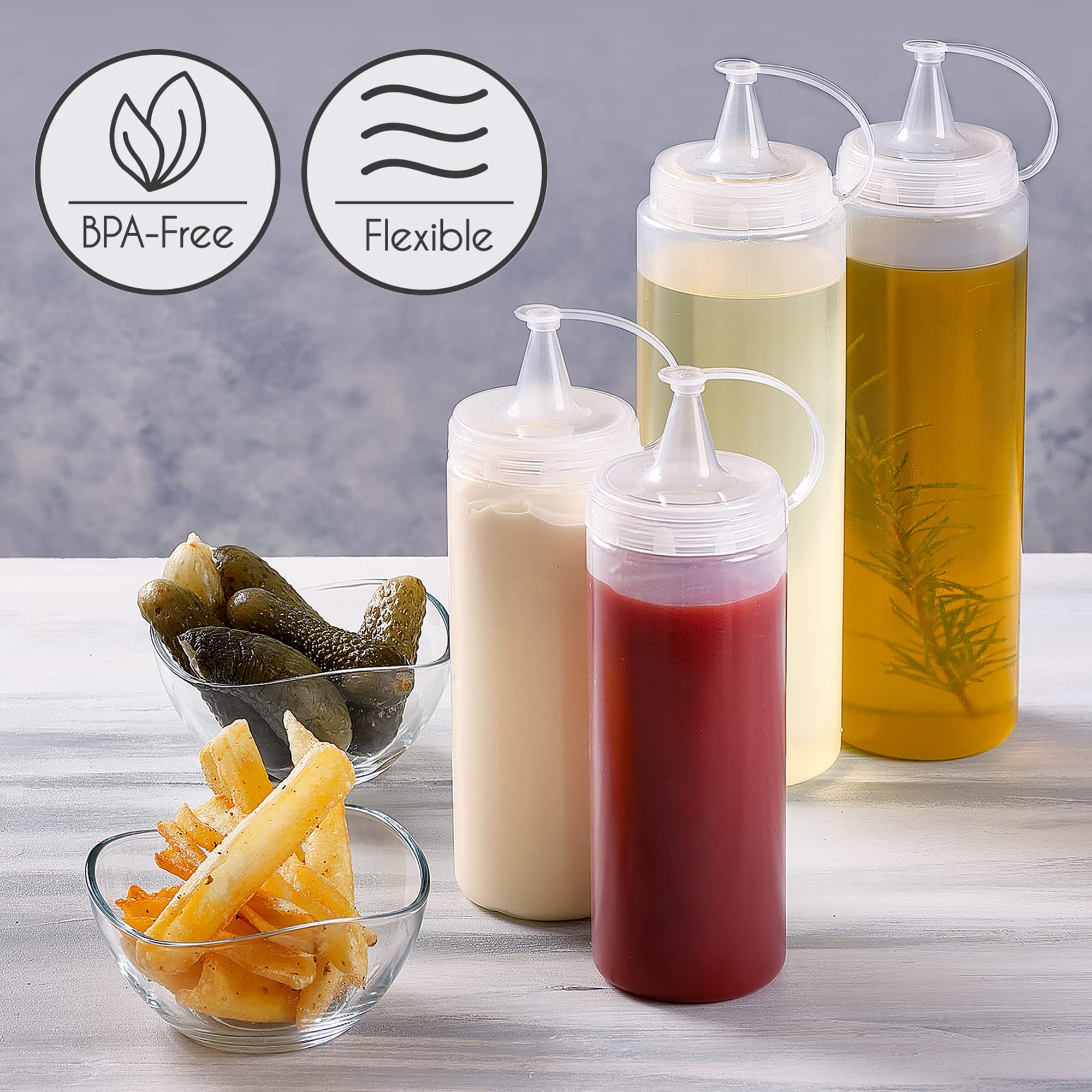 Crystalia Squeeze Bottles, Squirt Bottle Set With Cap, Condiment Squeeze Container For Oil Ketchup Mustard Bbq Sauce Syrup, 4 Pc