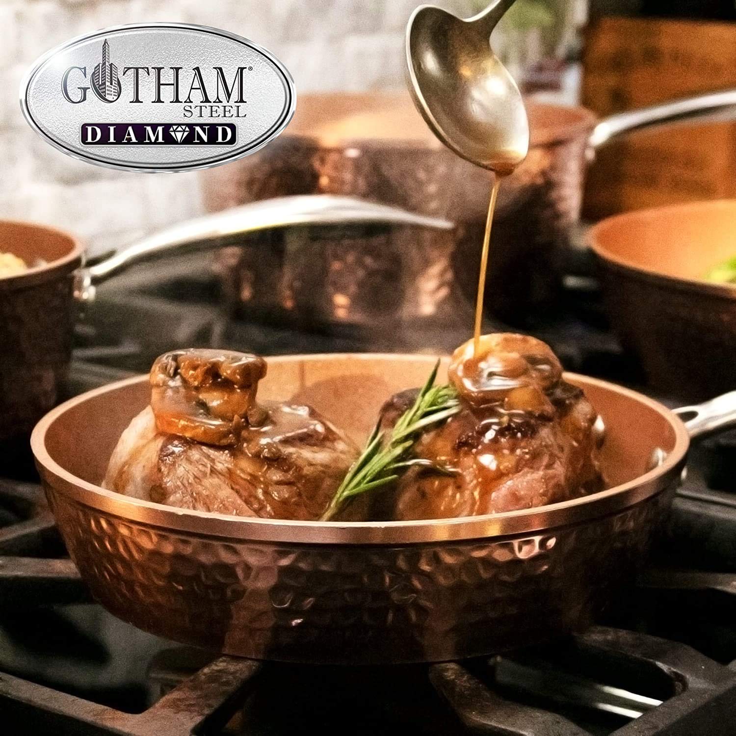 Gotham Steel 9.5'' Hammered Pan With Tempered Glass Lid And Cool Touch Handles, Ultra Nonstick Fry Pan, Scratch Resistant Dishwa