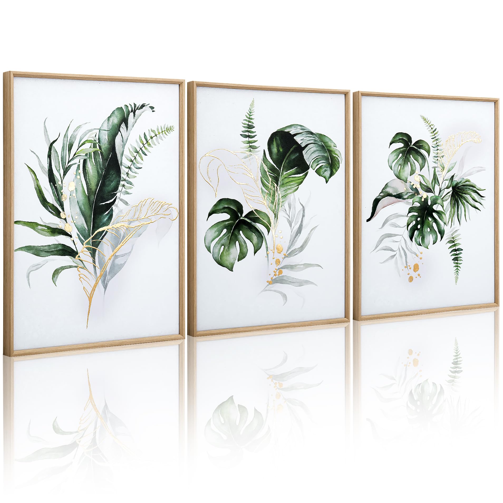 Artbyhannah Framed Canvas Wall Art For Living Room Botanical Wall Art Gold Modern Wall Decor With Green Plant Pictures For Bedro