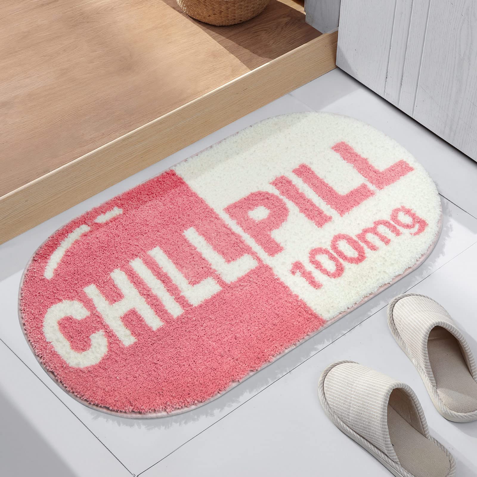 Rora Funny Cute Chill Pill Bath Mat Small Pink Bathroom Rugs Preppy Bathroom Decor Aesthetic Bath Rug Non Slip Washable Water Ab