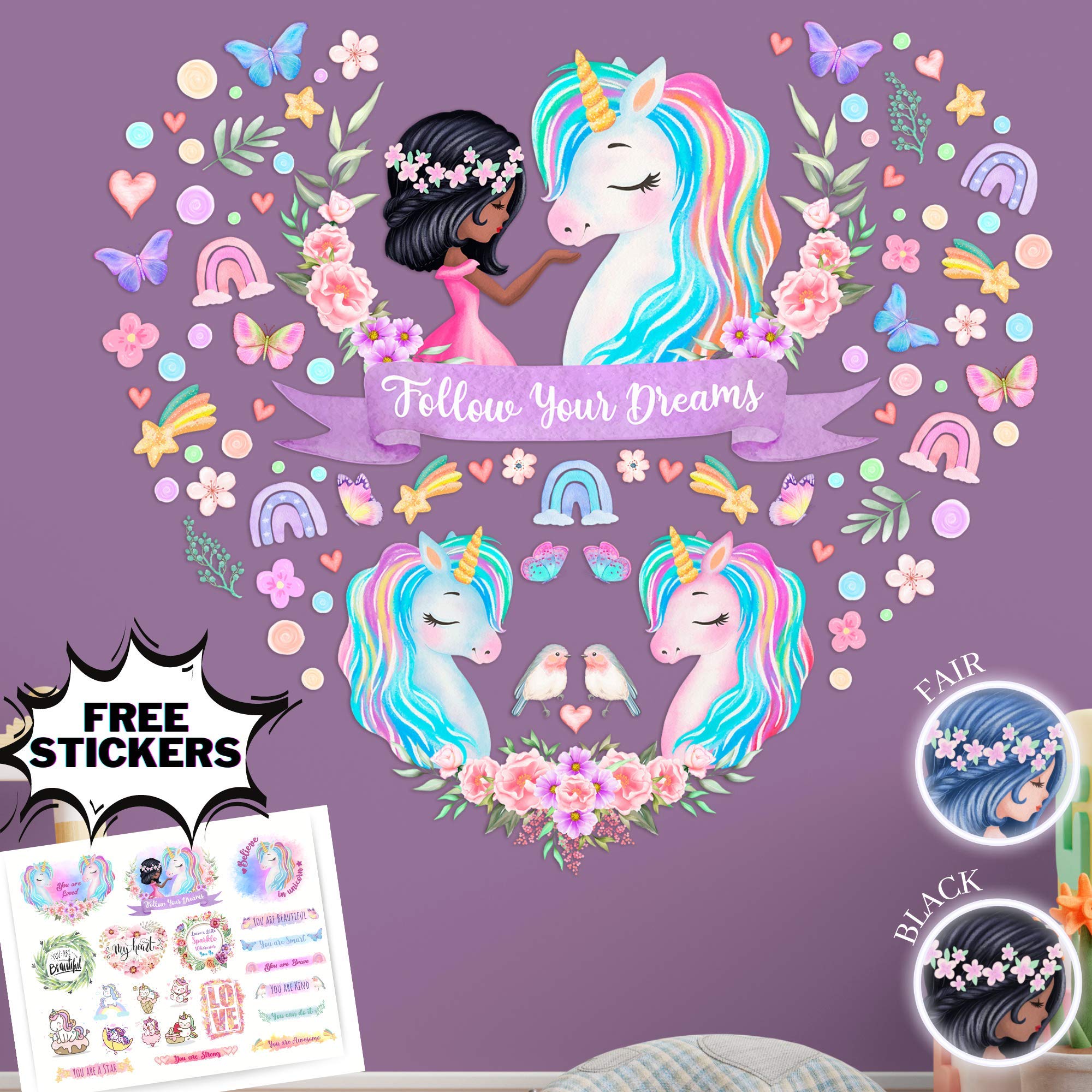 4 Sheet Large Unicorn Wall Decals For Girls Bedroom Unicorn Wall Decor Unicorn Wall Stickers Birthday Gifts Unicorn Bedroom Deco