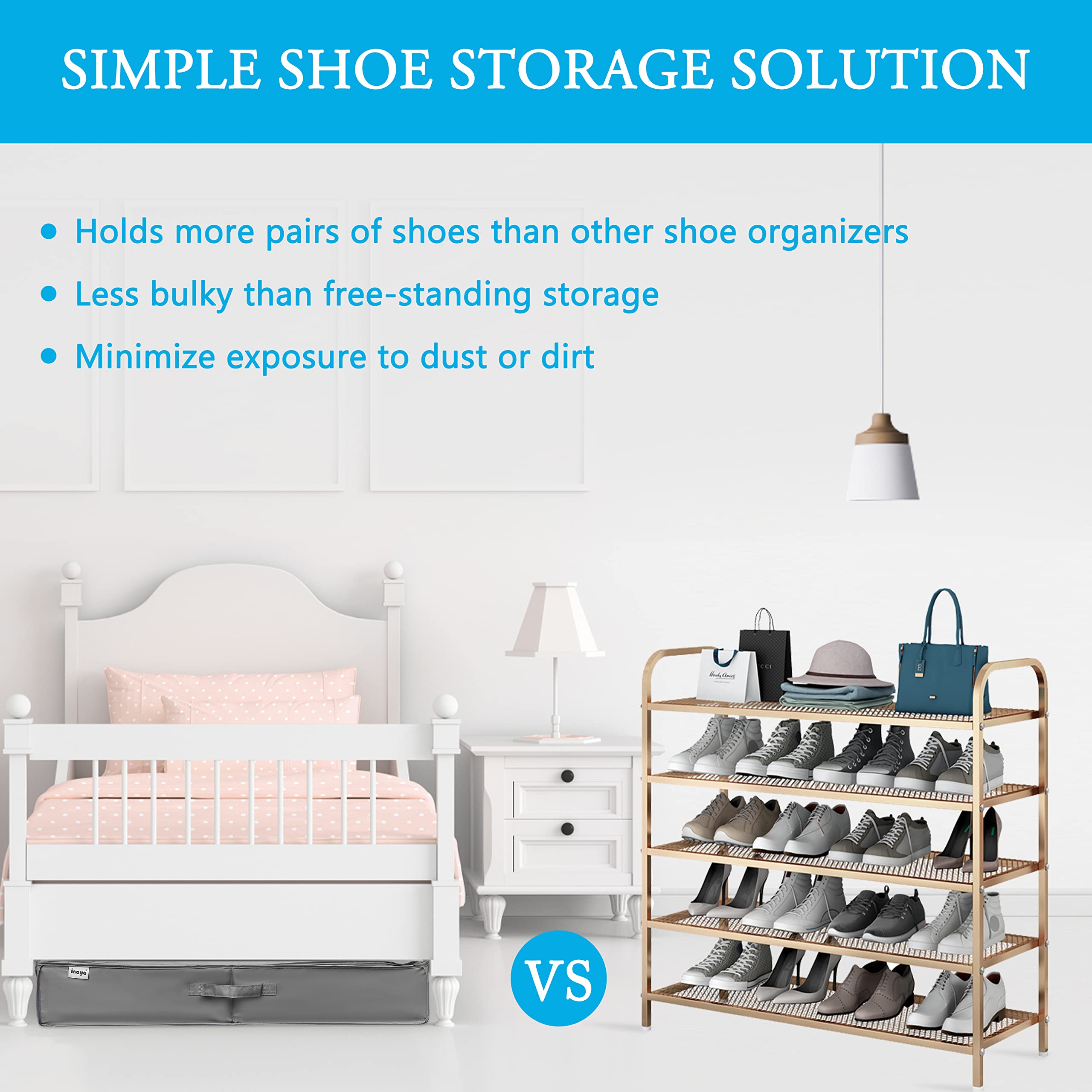INAYA Under Bed Shoe Storage Organizer 2 Pack, Fits 32 Pairs, Large Underbed Shoe Box Storage Containers, Clear Foldable Shoes O