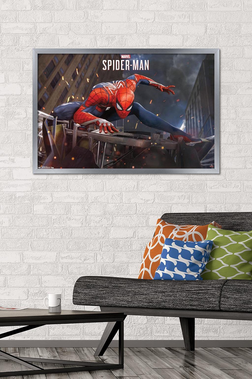 Trends International Marvel Comics - Spider-Man - Action Wall Poster, 22.375'' X 34'', Silver Framed Version