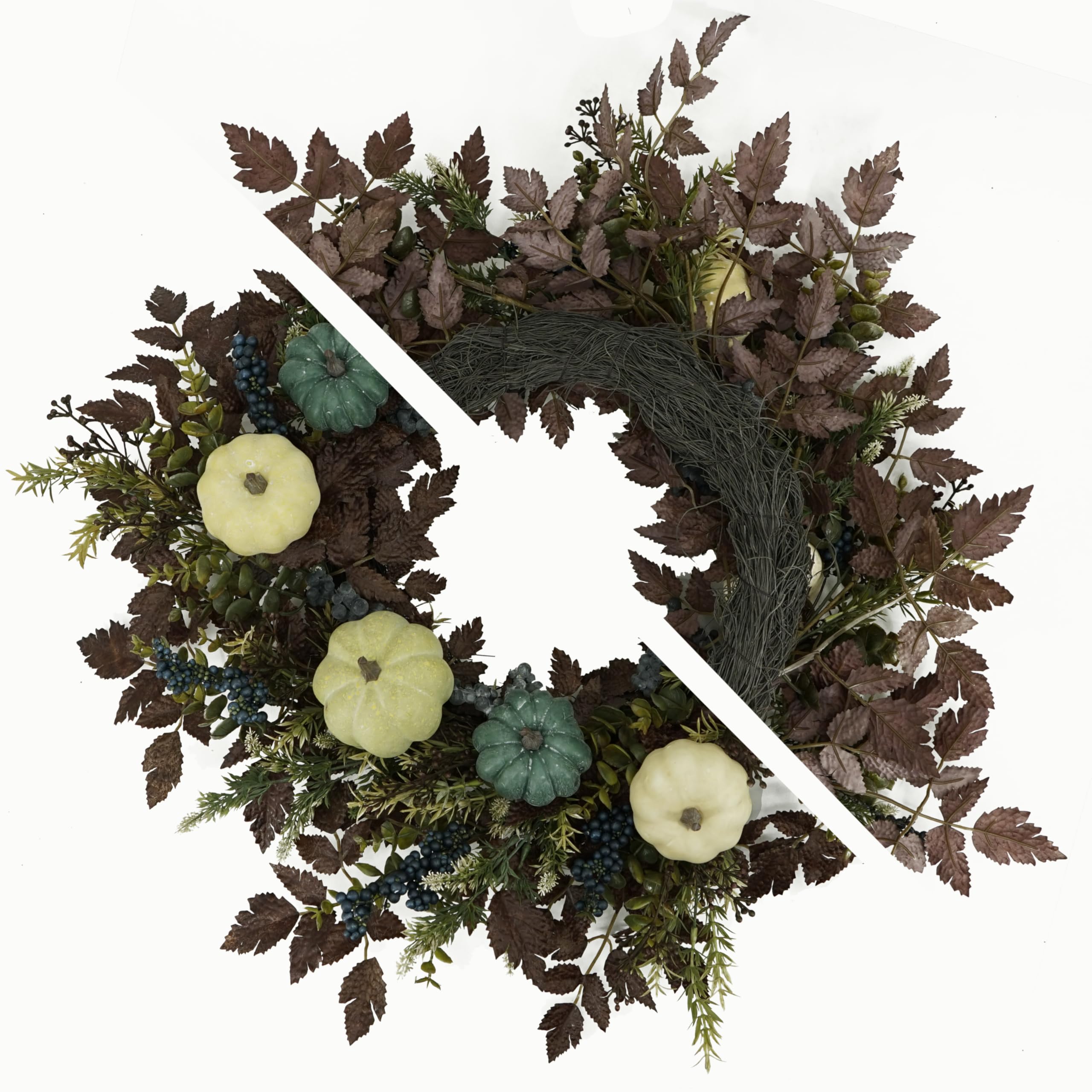 AMF0RESJ Fall Wreaths for Front Door 24 Thanksgiving Autumn Wreath with Pumpkins,Cimicifuga Plant Leaves,Berry for Front Door In