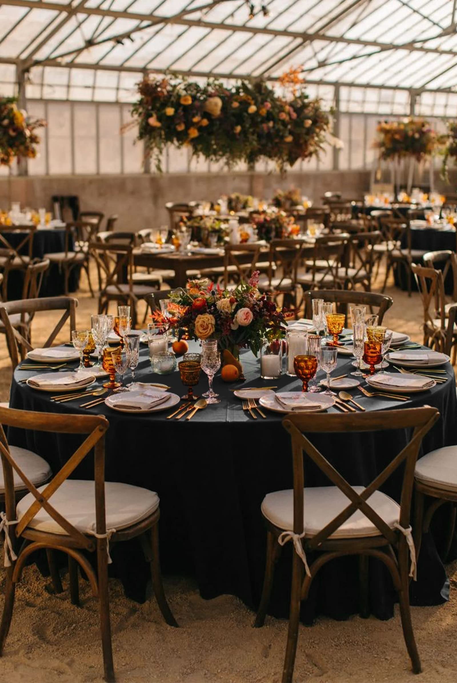 Pesonlook 8 Pack Black Round Tablecloth 90 Inch, Premium Washable Polyester Round Tablecloth Wrinkle Resistant Washable Table Co