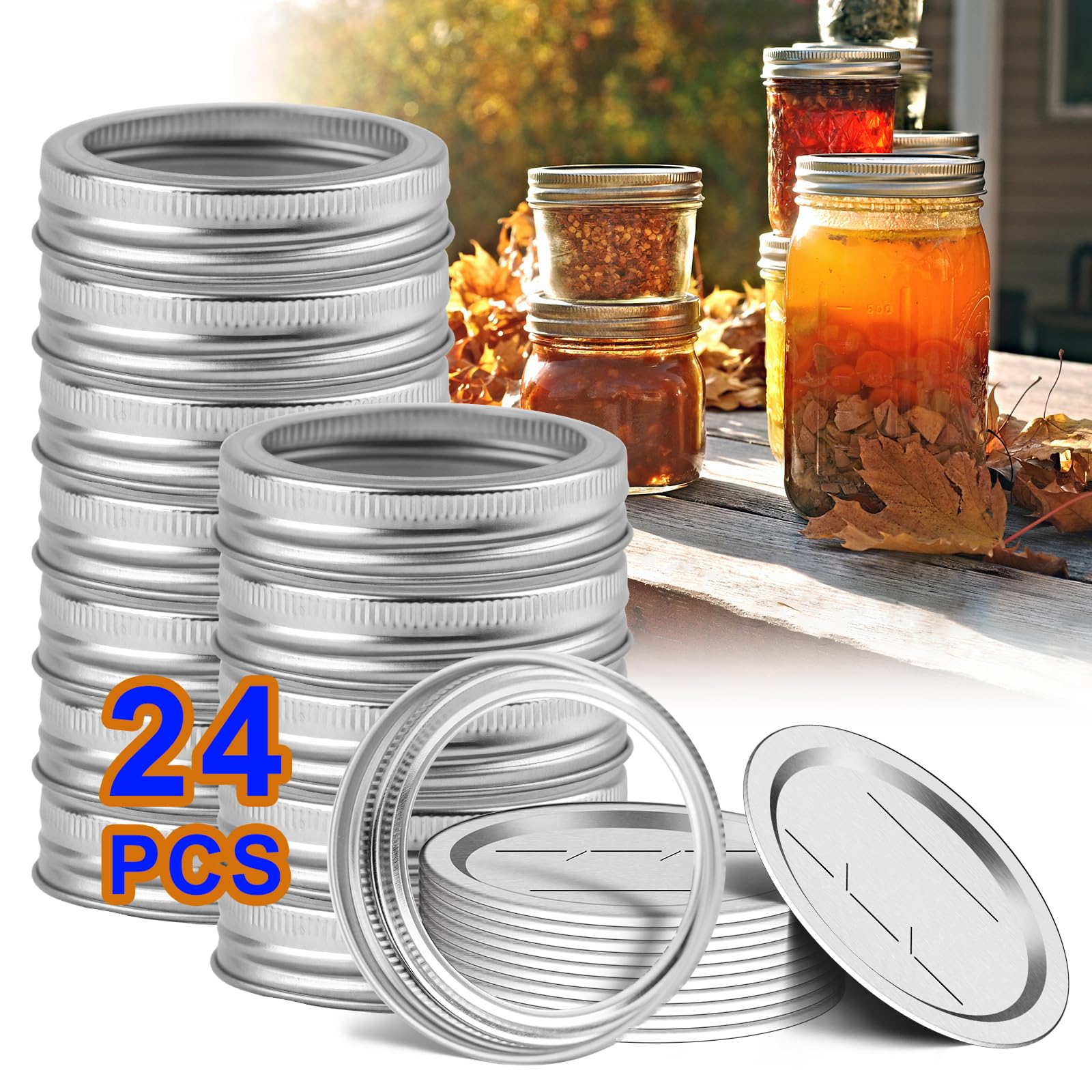 Canning Jar Lids With Rings For Mason Regular Mouth 24Pcs Regular Mouth Kerr Ball Jars Lids With Rings Good Sealing Performance 
