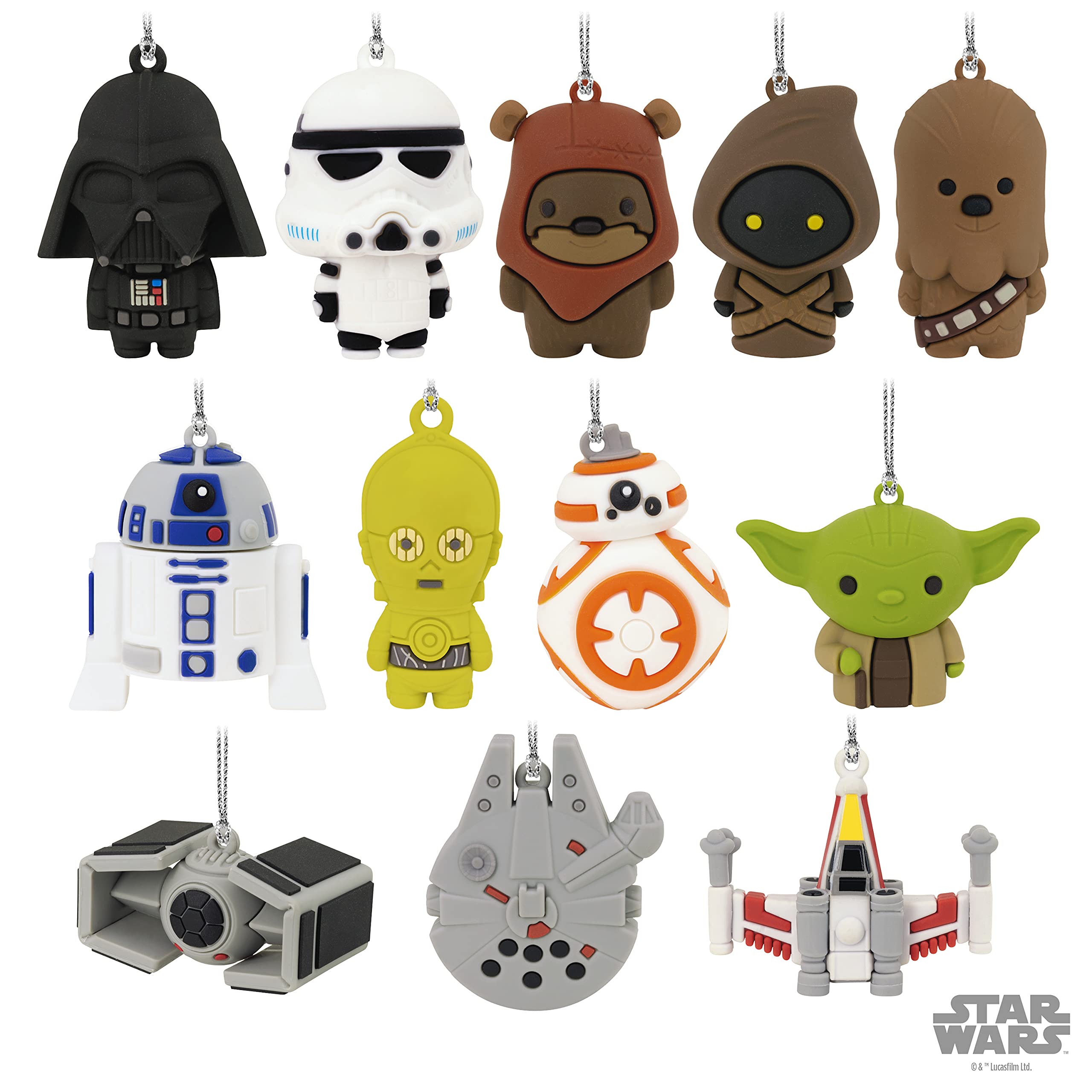 Hallmark Star Wars Countdown Calendar Miniature Christmas Tree Set With 12 Mini Ornaments, (0002HCM9186)