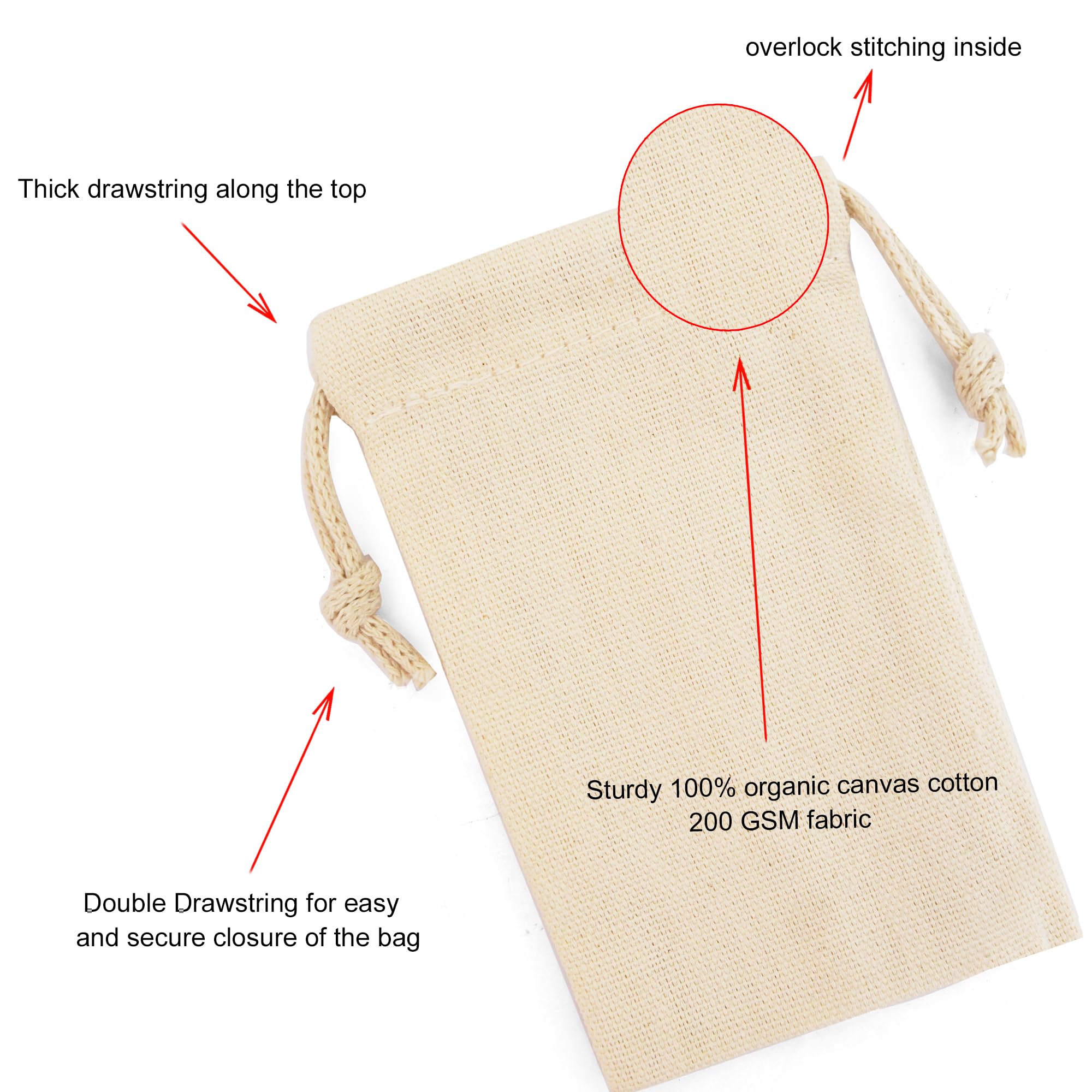 Organic Cotton Storage Reusable Bags With Drawstrings Medium 10X12 Inches Multipurpose Pack Of 12 - Canvas Cotton Premium Qualit