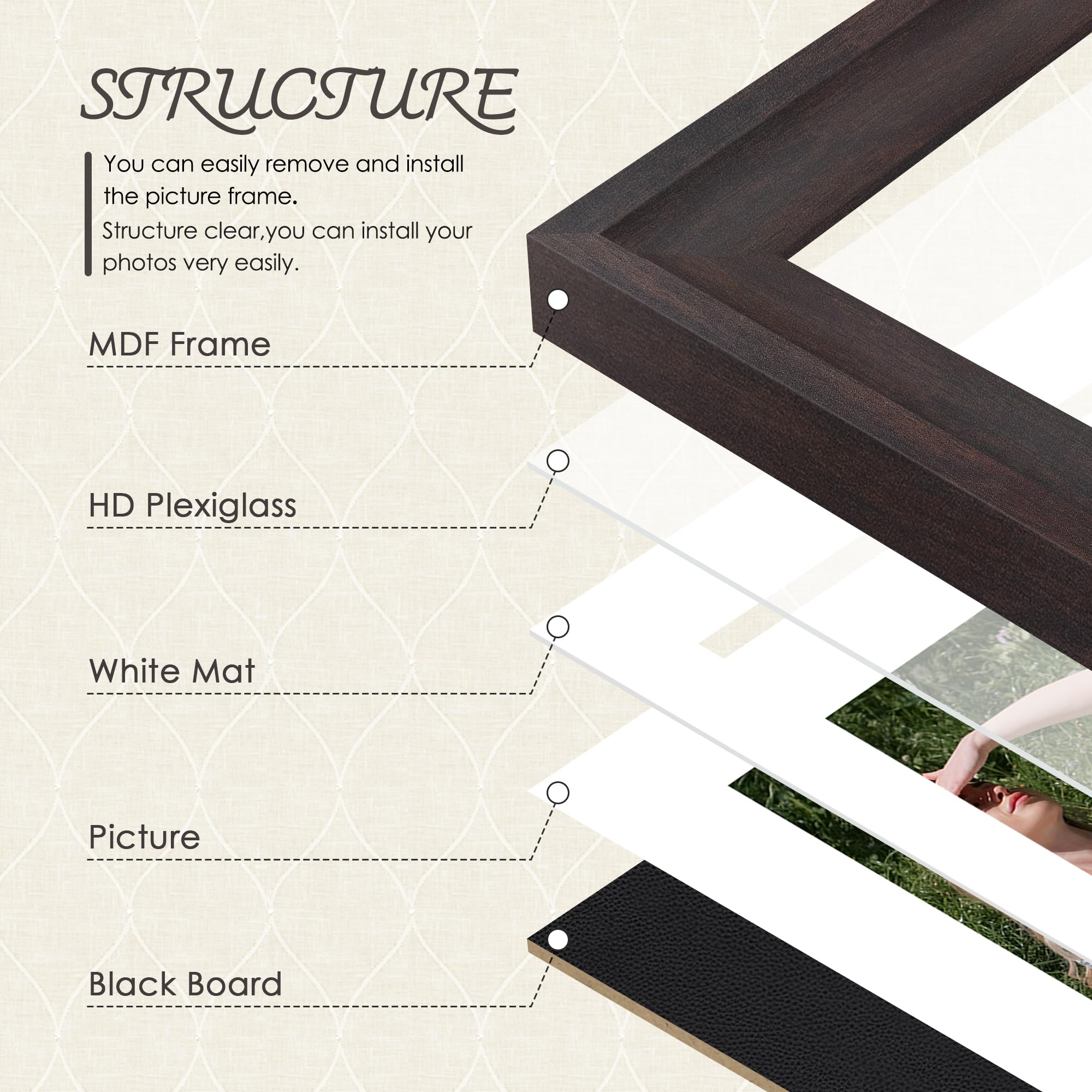 DUENPY 8x14 Picture Frame 4x6 Collage Picture Frame Displays Three 4x6 inch Photos or 8x14 (Without Mat) Wall Decor or Tabletop