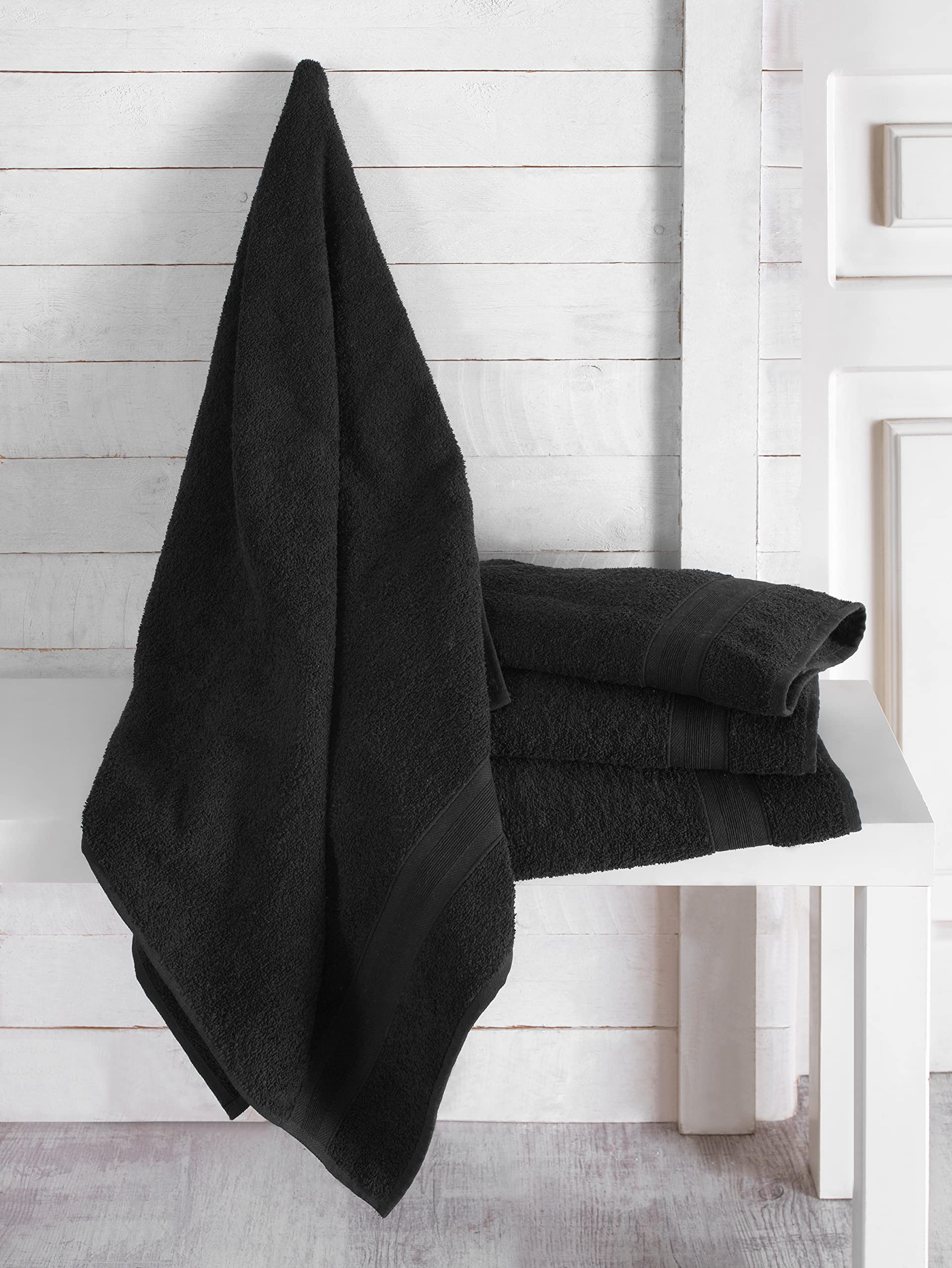 All Desgin Black Bath Towels 27'' x 54'' Quick-Dry High Absorbent 100% Turkish Cotton Towel for Bathroom  Guests  Pool  Gym  Camp  Travel  College Dorm  Shower (Black  4 Pack)