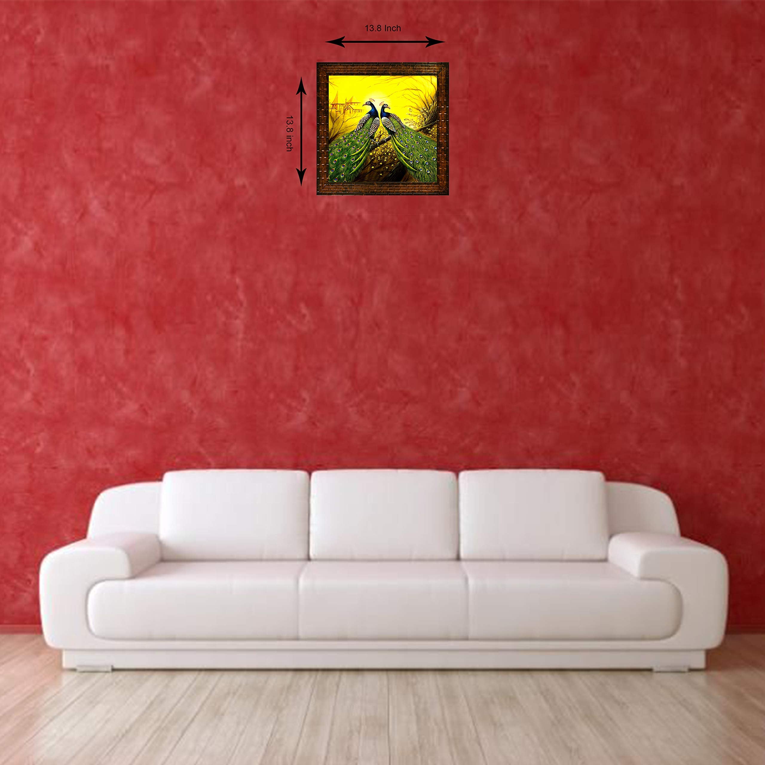 Indianara Pair Of Peacocks Paintings (2257) Without Glass 13.8 X 13.8 Inch