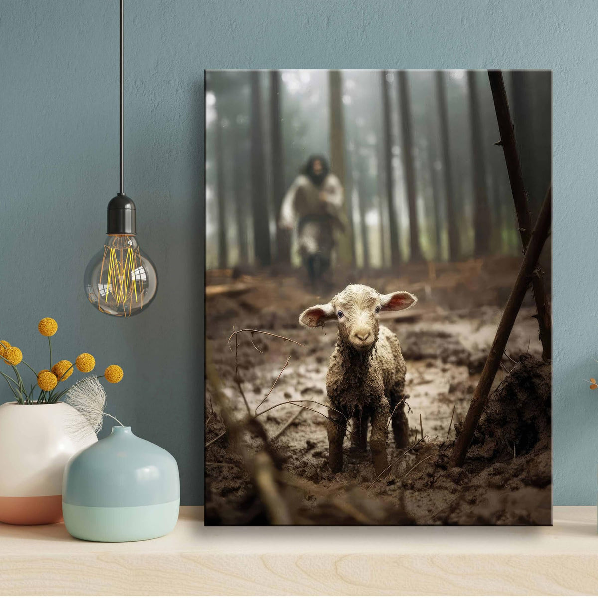 Jesus And Lamb Canvas Wall Art Jesus Running After Lost Lamb Picture Wall Art Canvas Print Christian Lamb Of God Home Decor Jesu