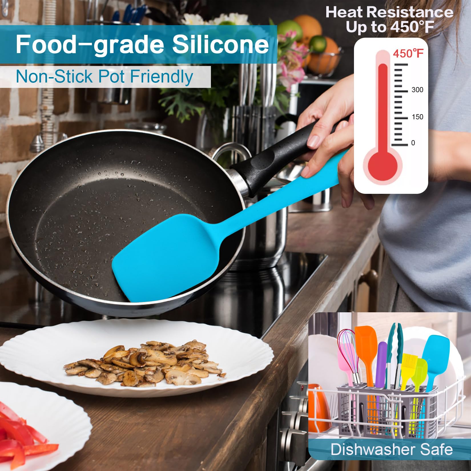 14 Pcs Silicone Spatulas Set, P&P Chef Colorful Heat Resistant Rubber Spatula For Nonstick Cookware, Include Jar Spatulas, Cooki